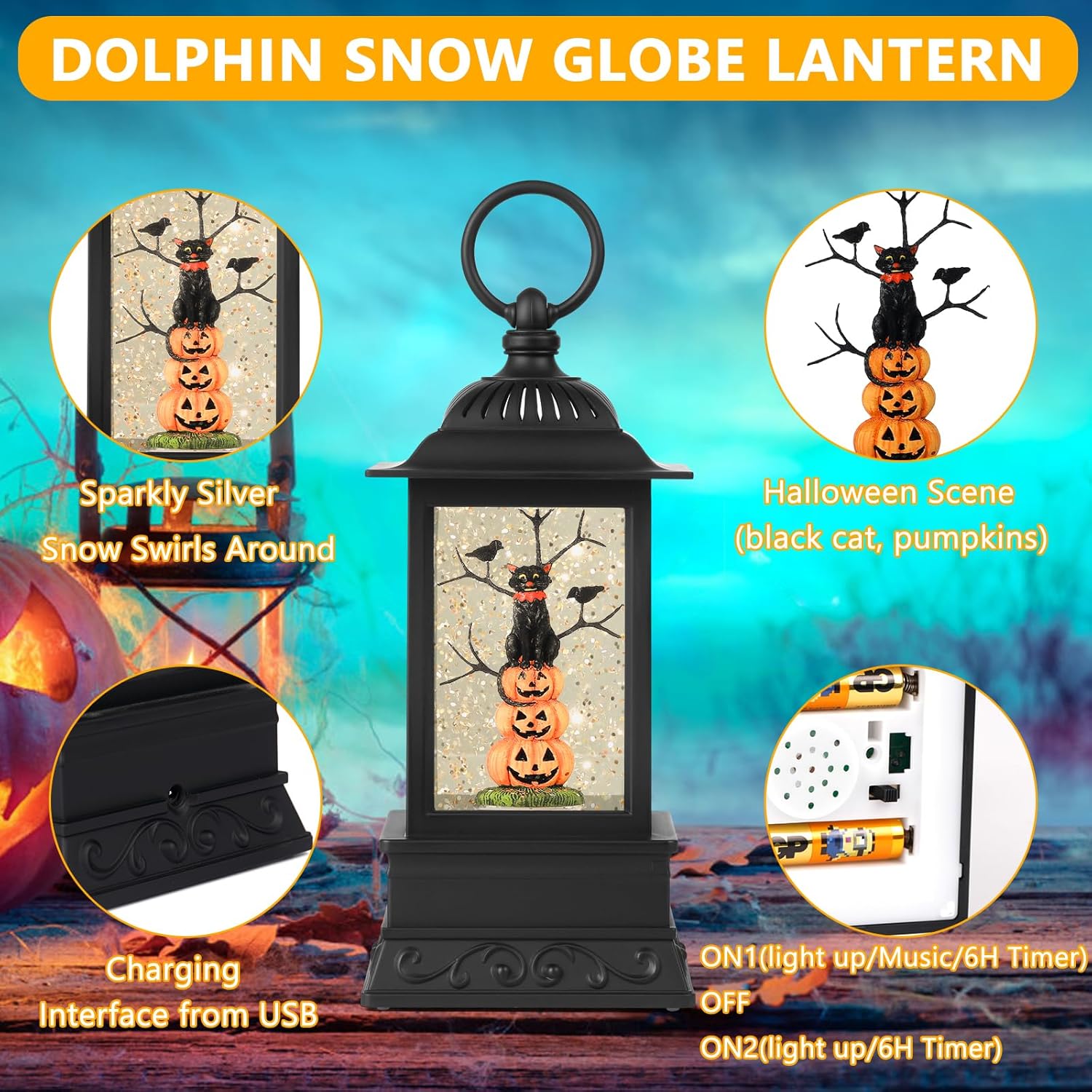 Melunar 10 Halloween Snow Globe with Light and Music