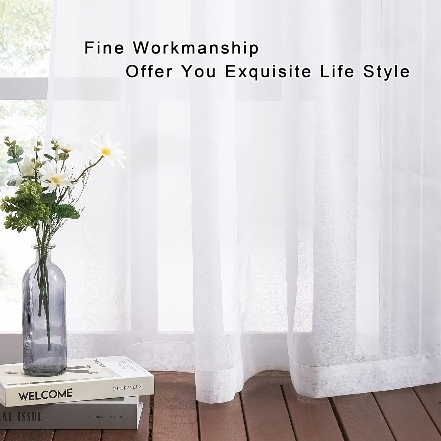 NICETOWN White Sheer Curtains for Sliding Glass Door