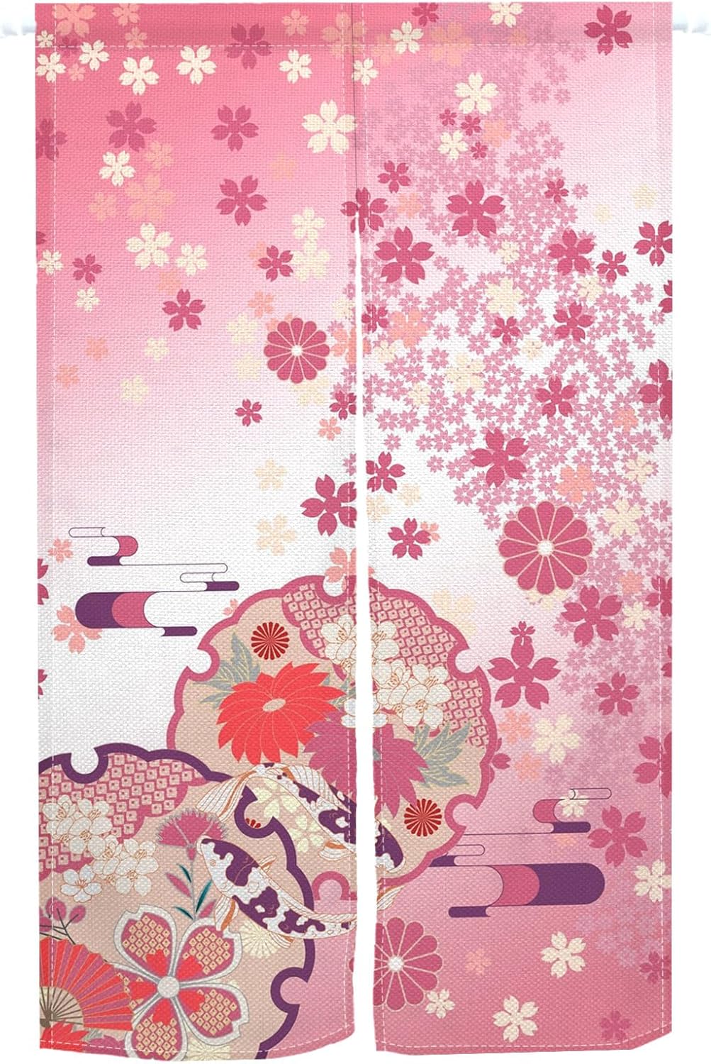Japanese Pink Bloomy Flower Door Curtain Panel