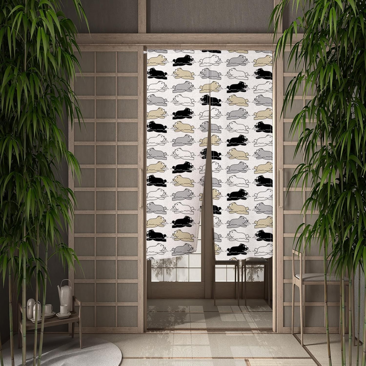 Leowefowa Japanese Noren Door Curtain with Funny Animal Print