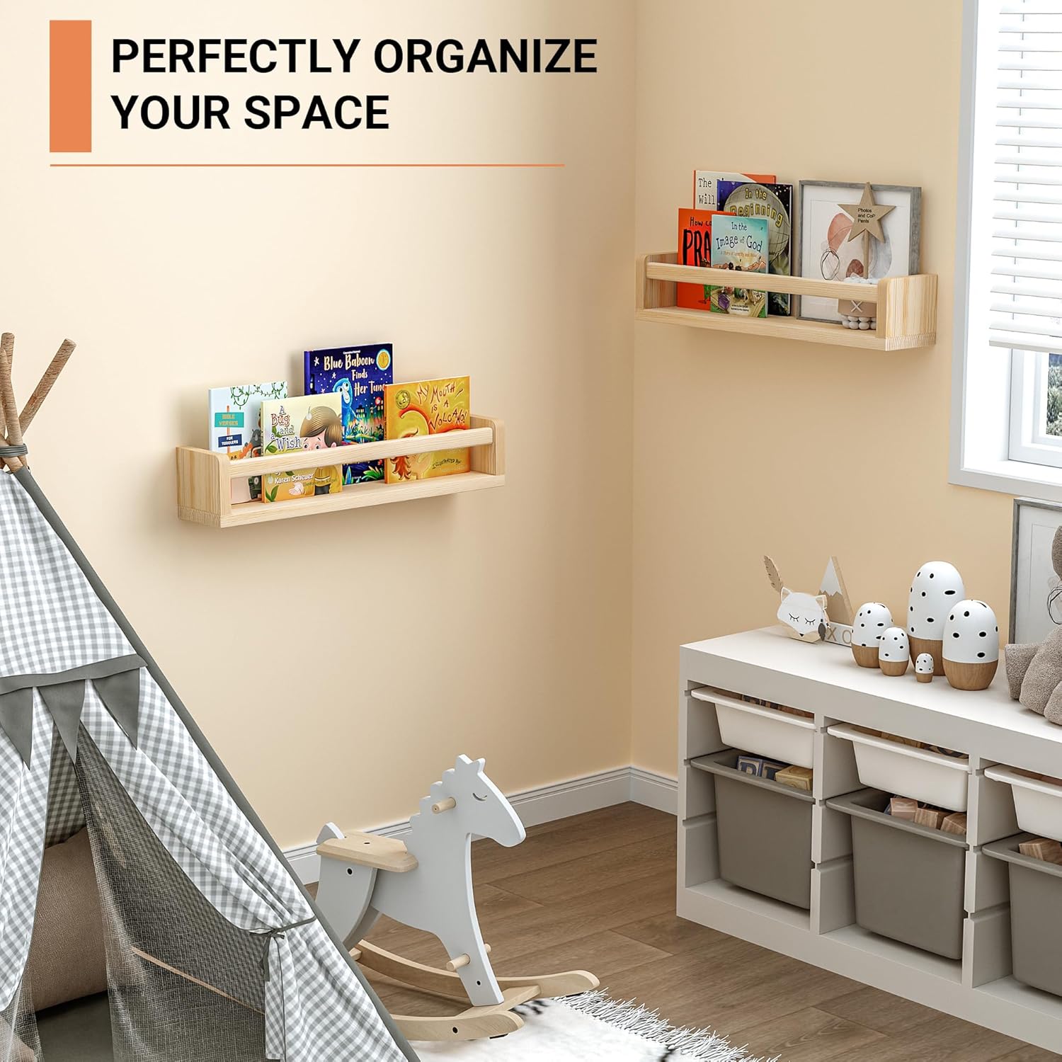 Heimlove Floating Bookshelf Set of 2 for Nursery Wall