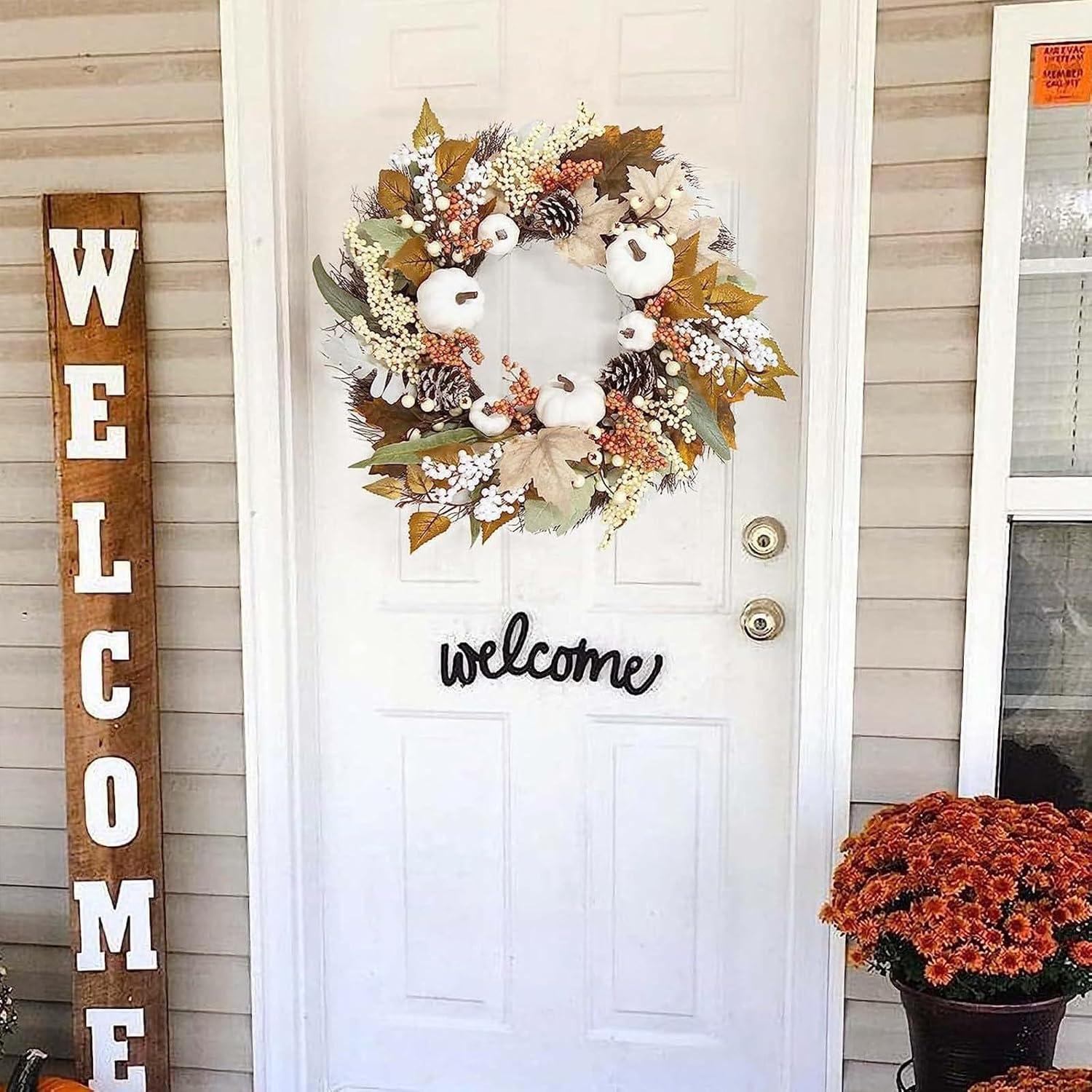 Ochine Fall Wreath Artificial White Pumpkin Wreath