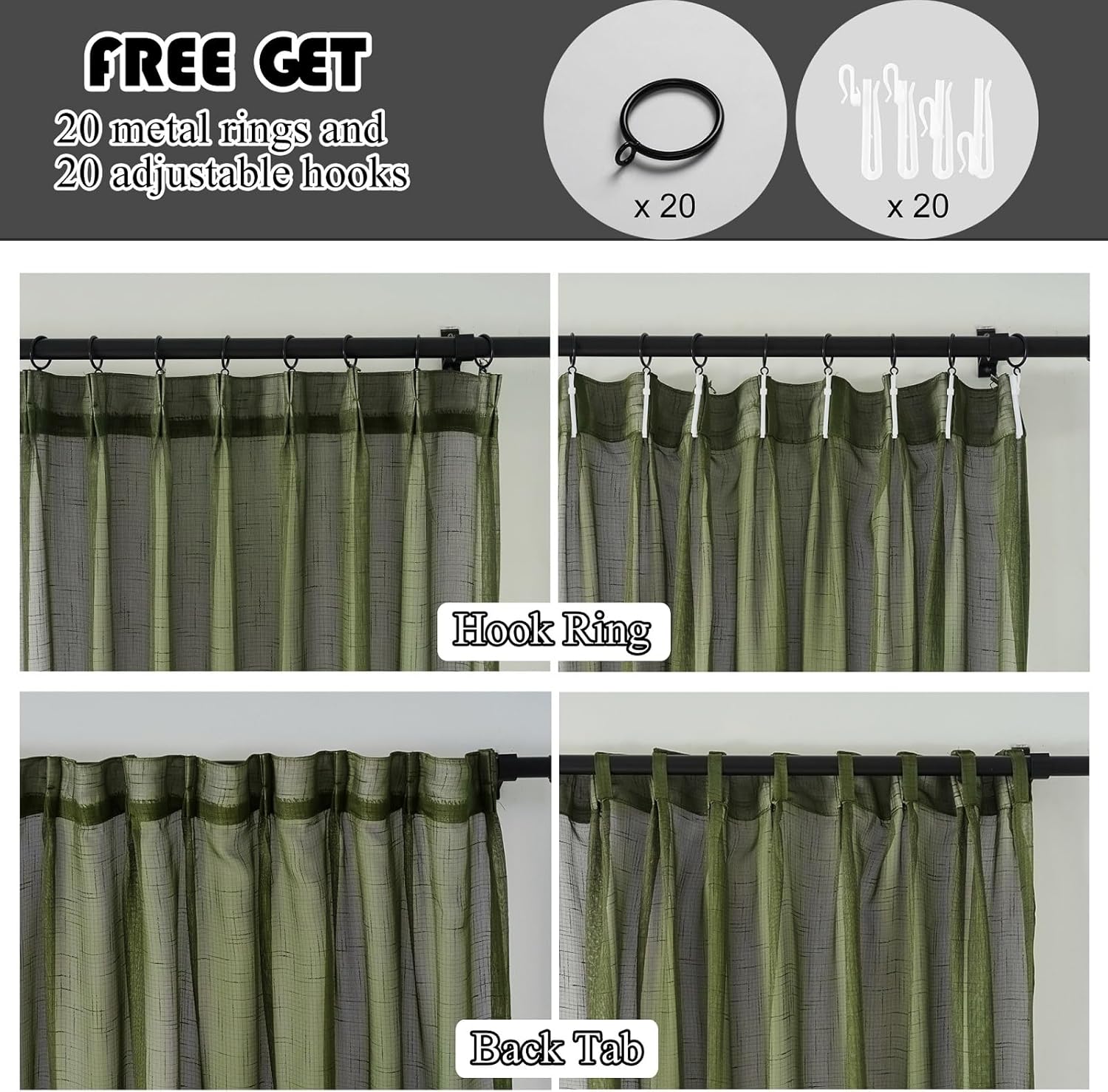 Olive Green Sheer Curtains 84 Inches 2 Panels