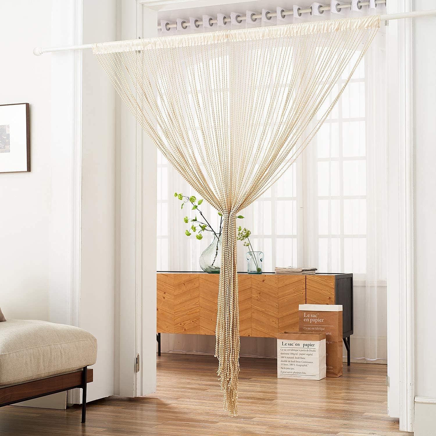 Light Beige Spaghetti String Curtain 1 Panel
