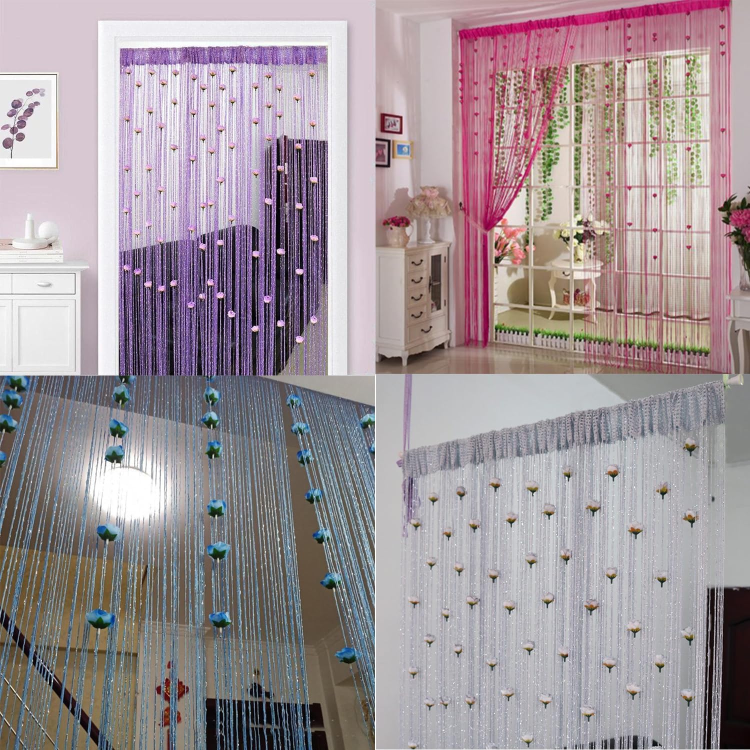 RJDJ Rose Thread Door Curtain - Blue