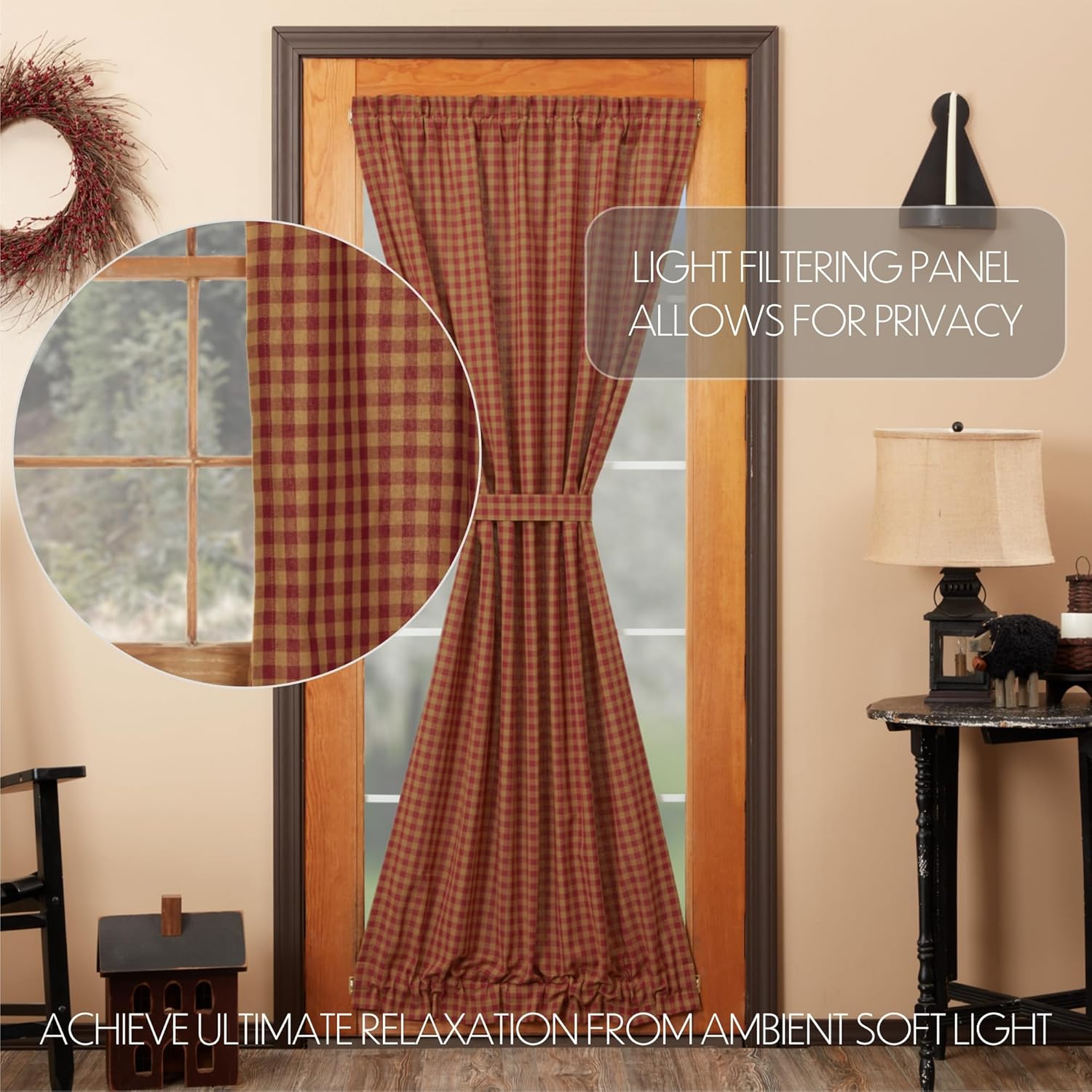 VHC Brands Burgundy Check Door Panel 72x40