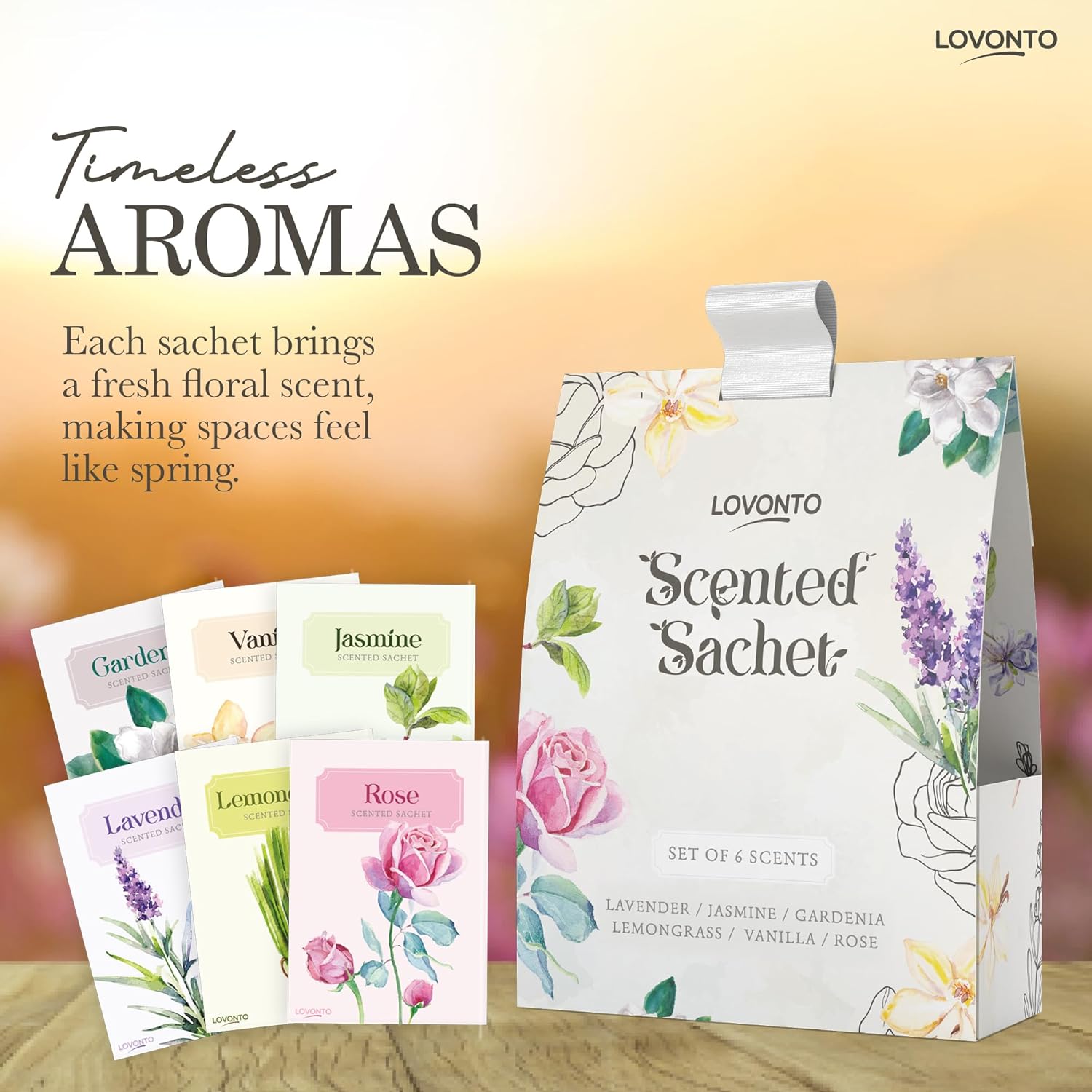 Lovonto 6 Pack Scented Sachet Bags for Home and Car Freshness