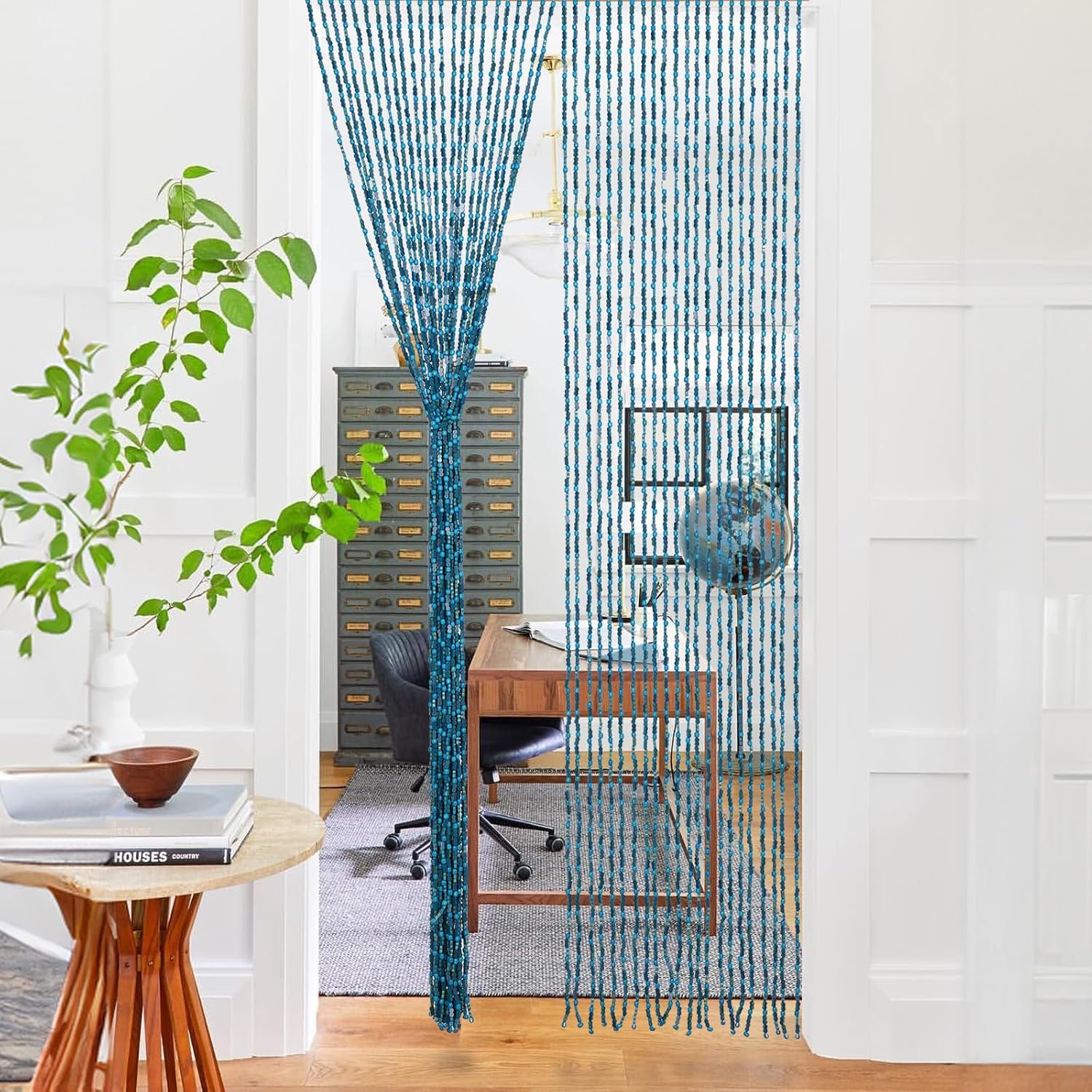 BECHAEO Handmade Beaded Door Curtain Blue 355 x 75 Inches