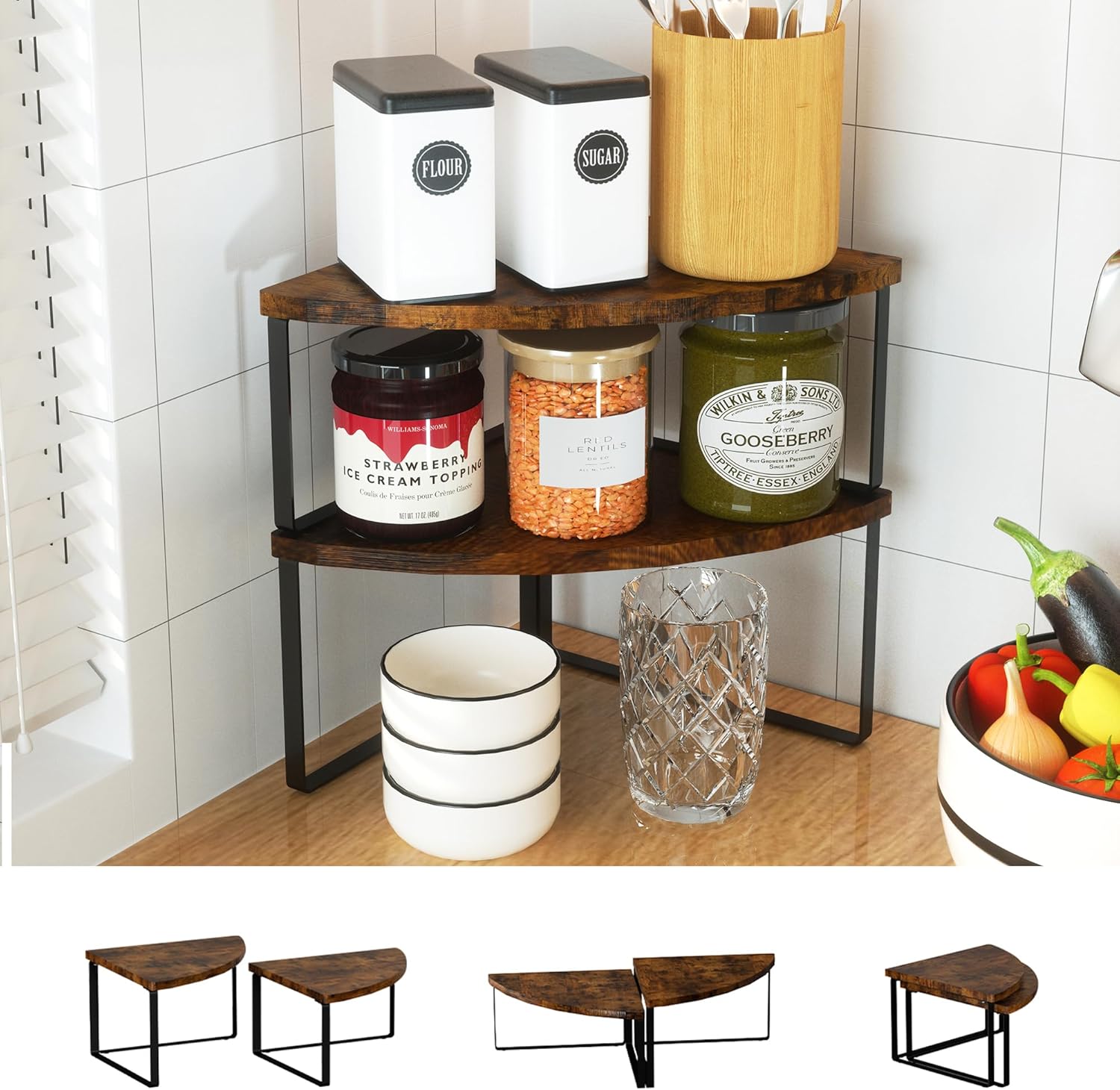 Corner Shelf Countertop Organizer Set of 2 Rustic Brown