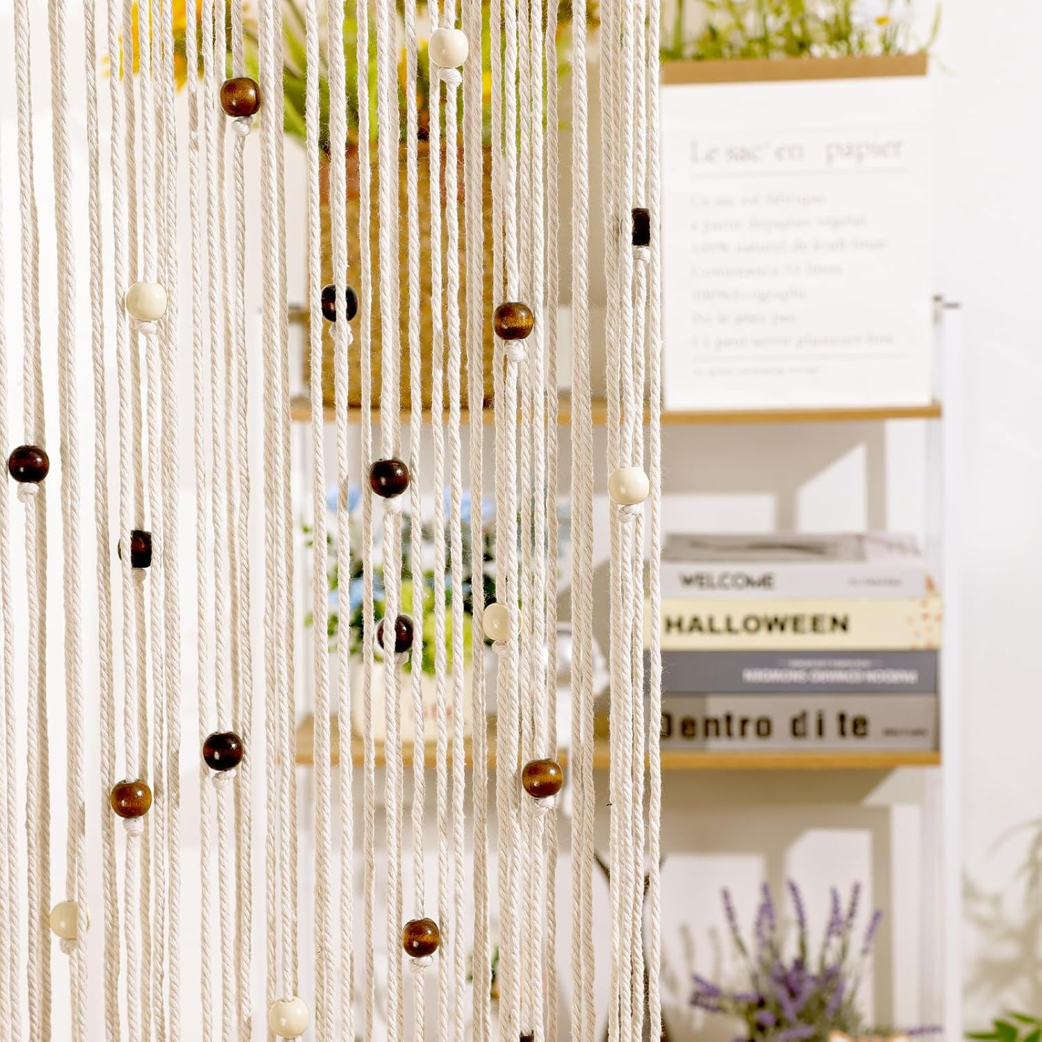 BECHAEO Boho Cotton Macrame Beaded Curtain 2 Panels 79x35