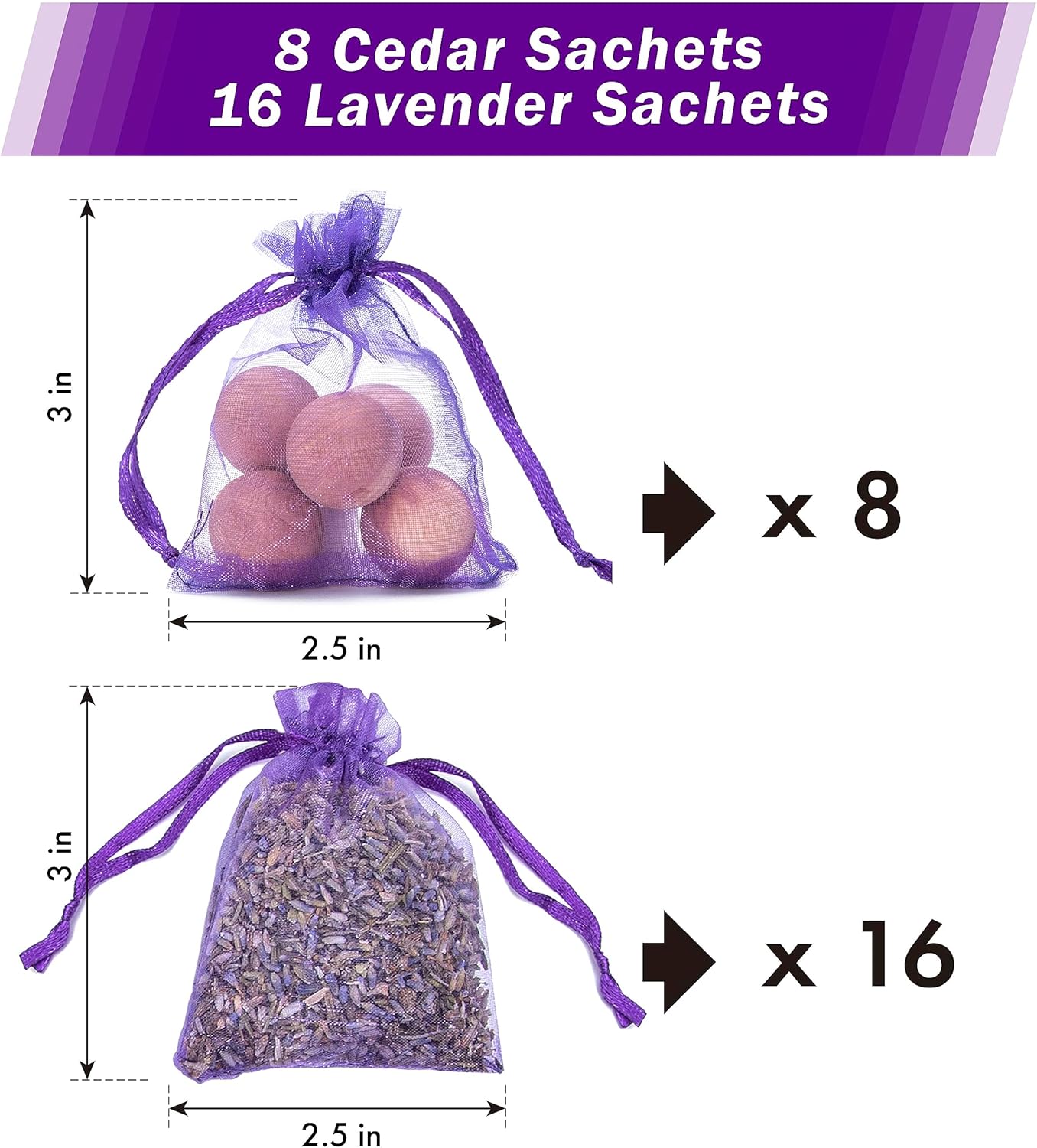 Pack of 24 Lavender Cedar Sachets for Home Use