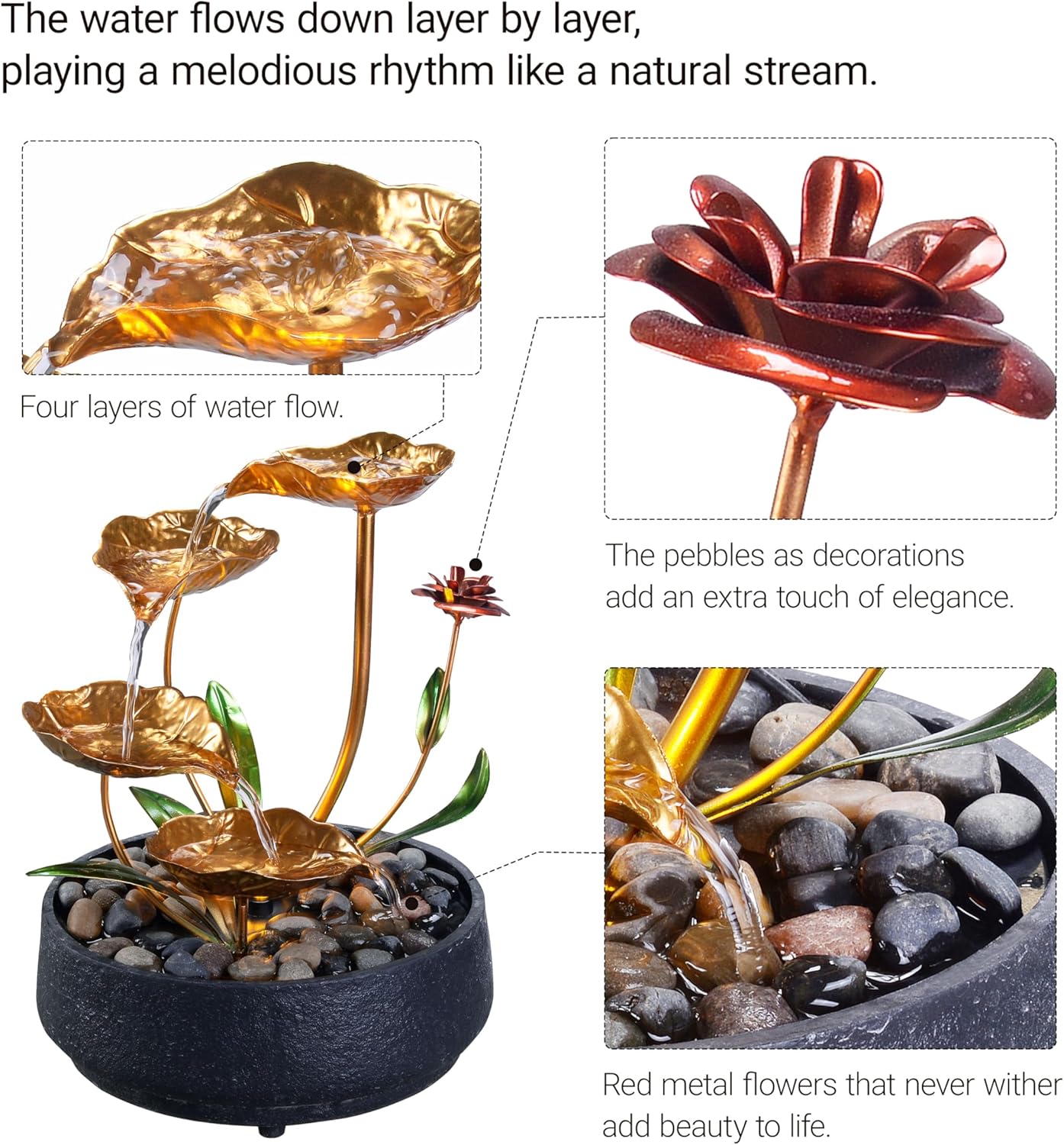 Metal Lotus Circulating Tabletop Fountain for Zen Home Decor