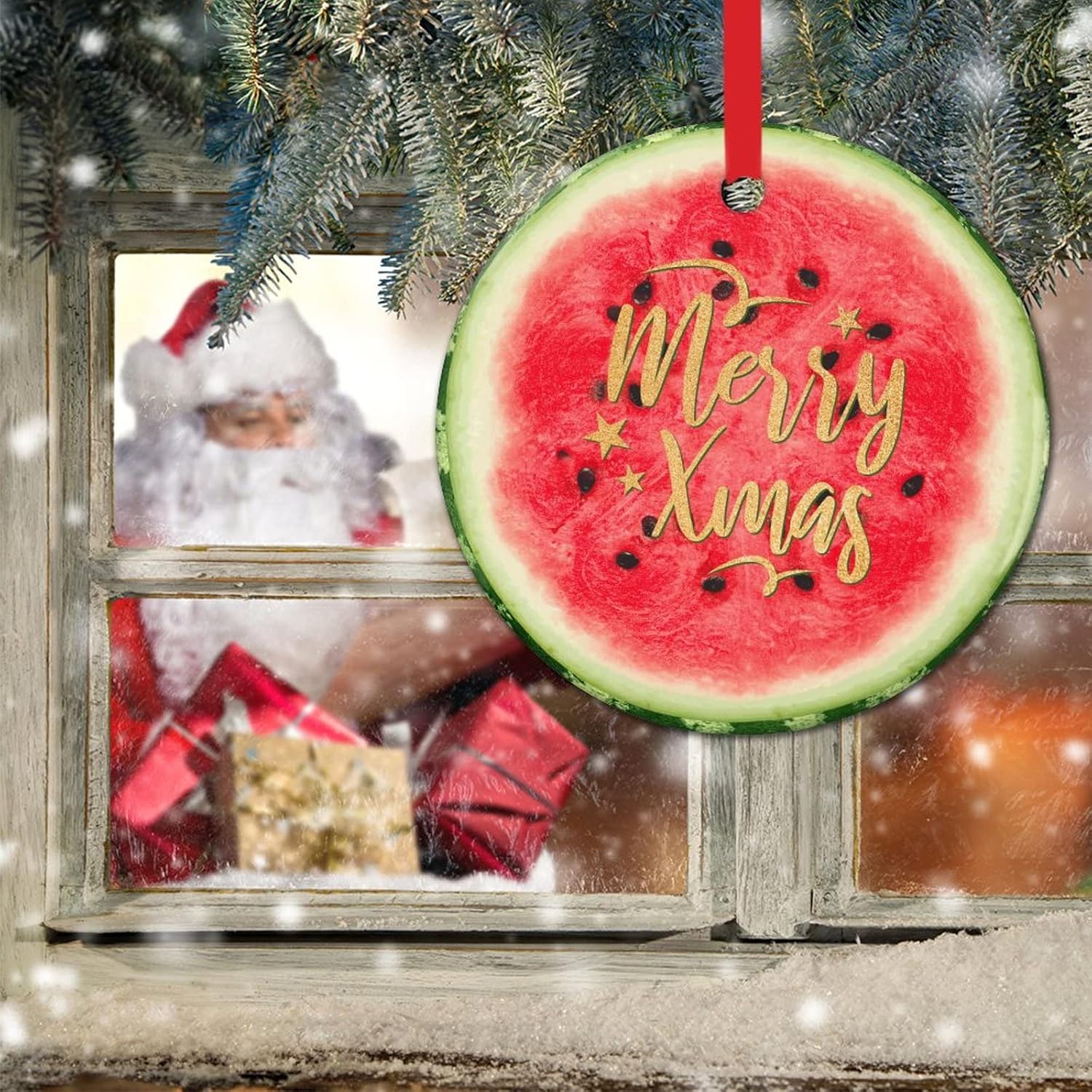 Swavecat 3 Inch Ceramic Watermelon Christmas Ornament