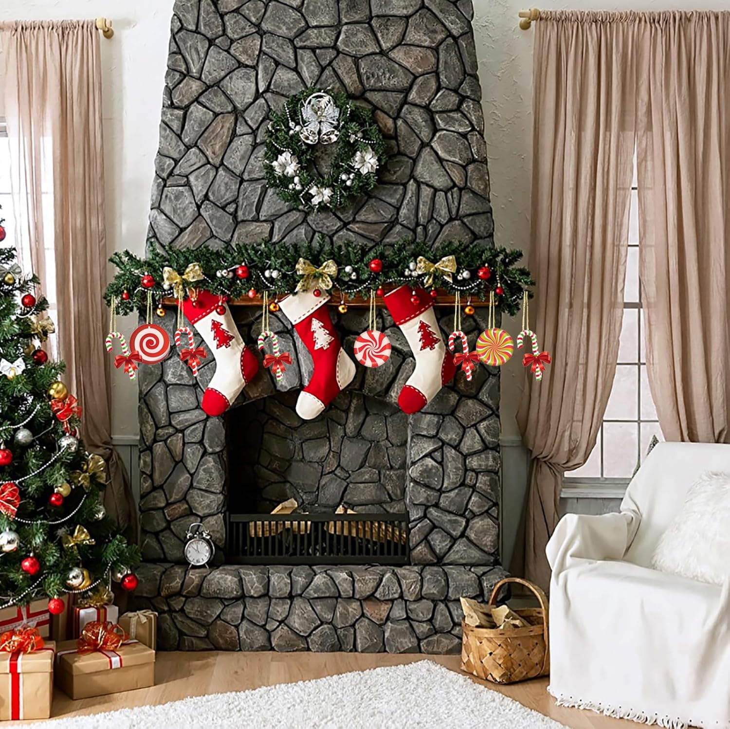 24pcs Candy Wood Christmas Hanging Ornaments