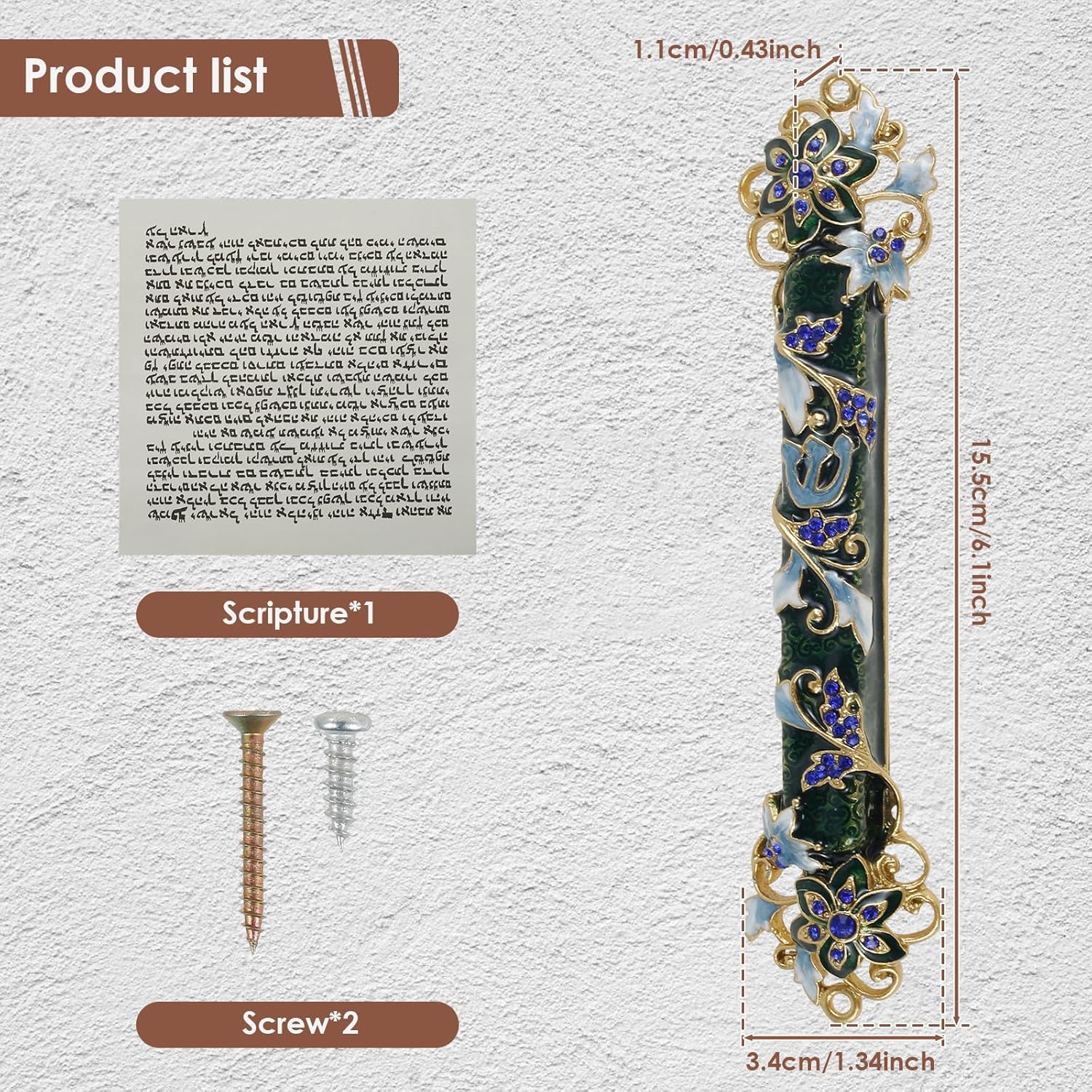 Hand Painted Green Mezuzah Zinc Alloy Decor
