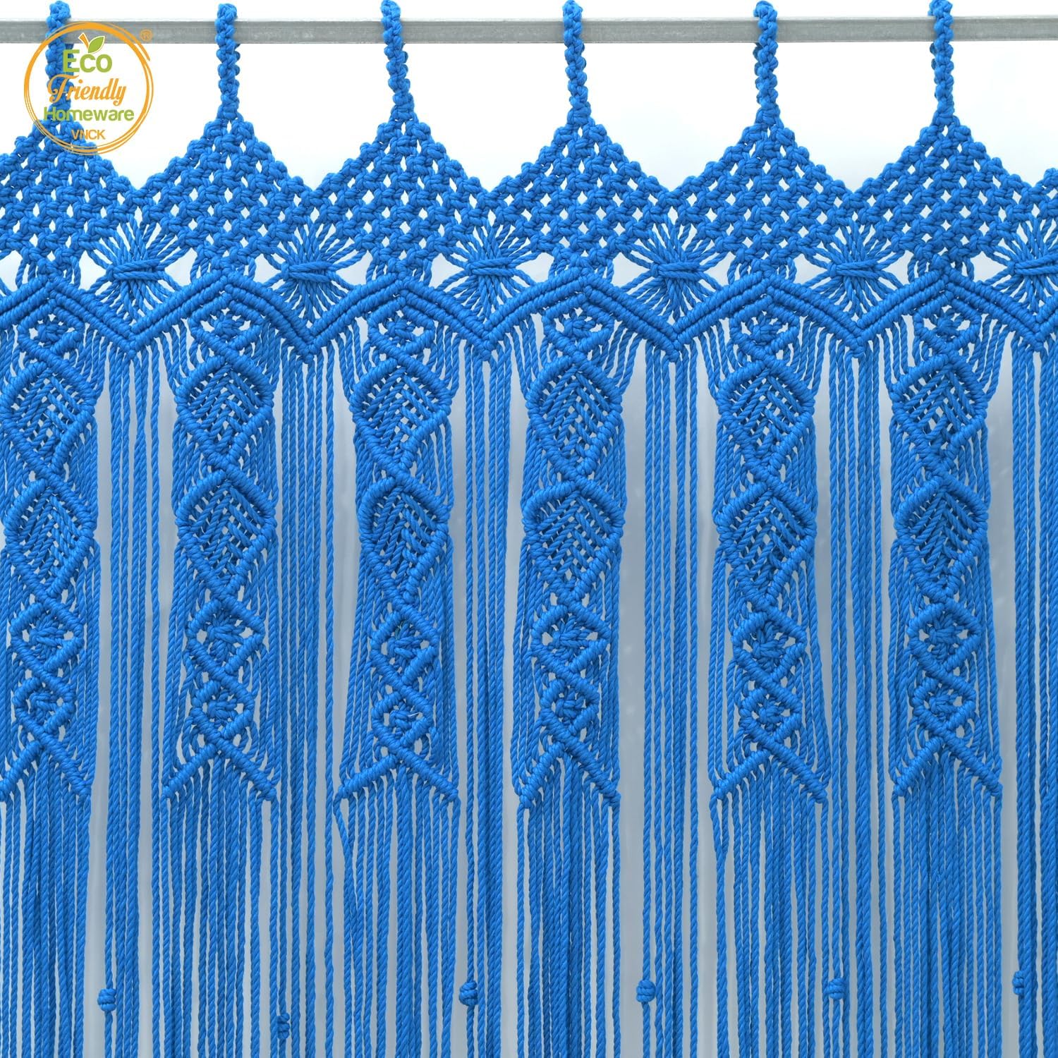 Boho Macrame Curtain with Beads - 77 x 35 Blue