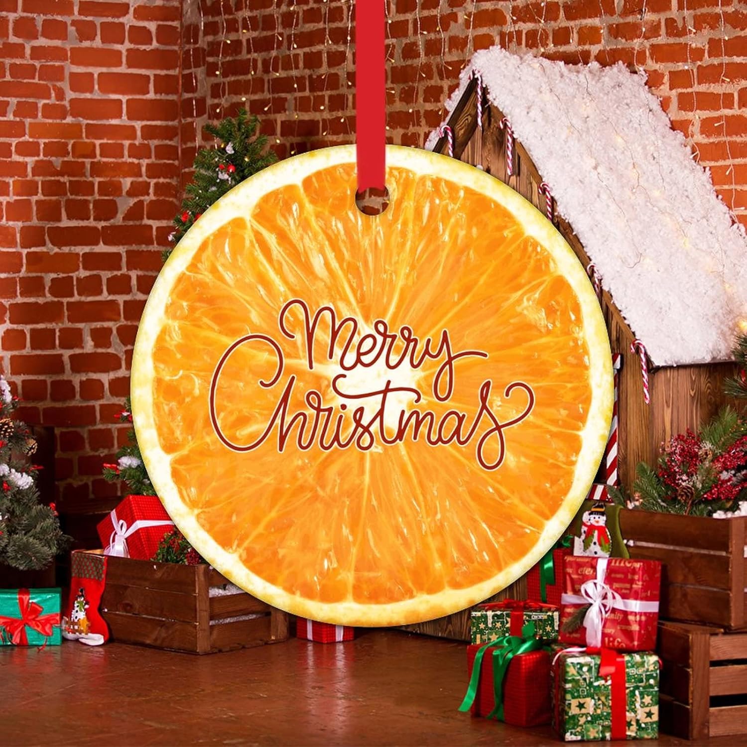 Orange Fruit Christmas Ornament Ceramic Decor 3 Inch
