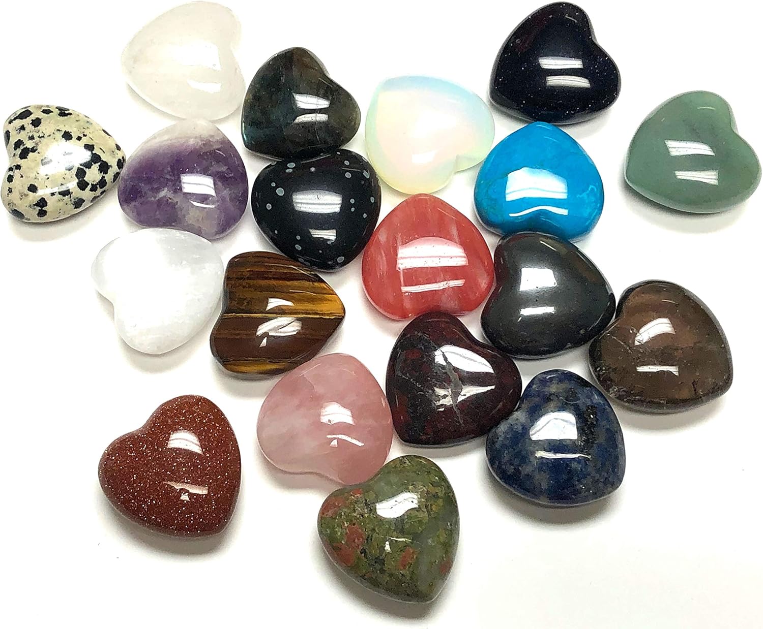Natural 1 Inch Polished Pocket Crystal Puff Heart Velvet Pouch