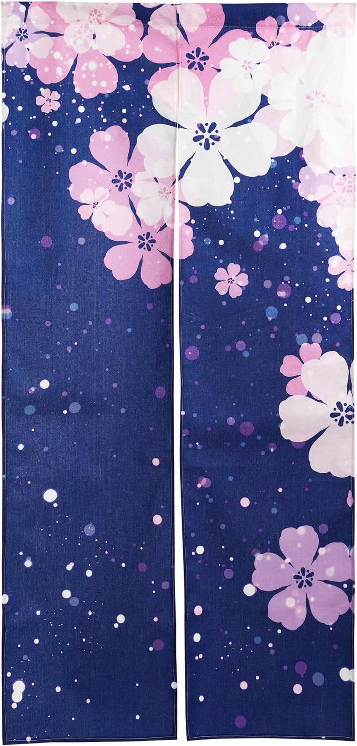 Noren Japanese Style Doorway Curtain with Sakura Cherry Blossom Print