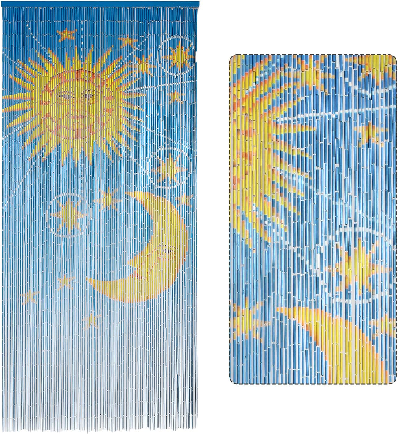 Moon Sun Beaded Wooden Curtain - Handcrafted for Boho Style