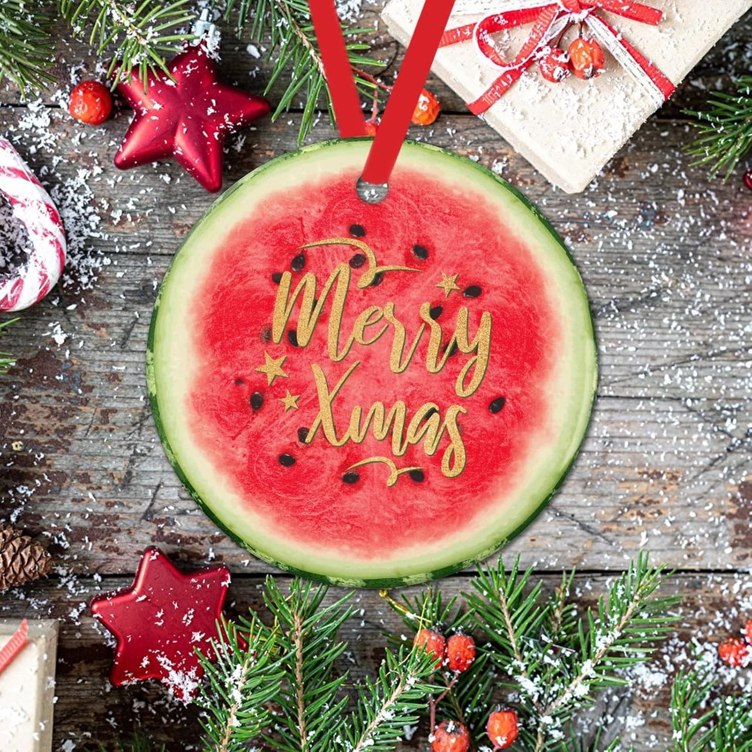 Swavecat 3 Inch Ceramic Watermelon Christmas Ornament