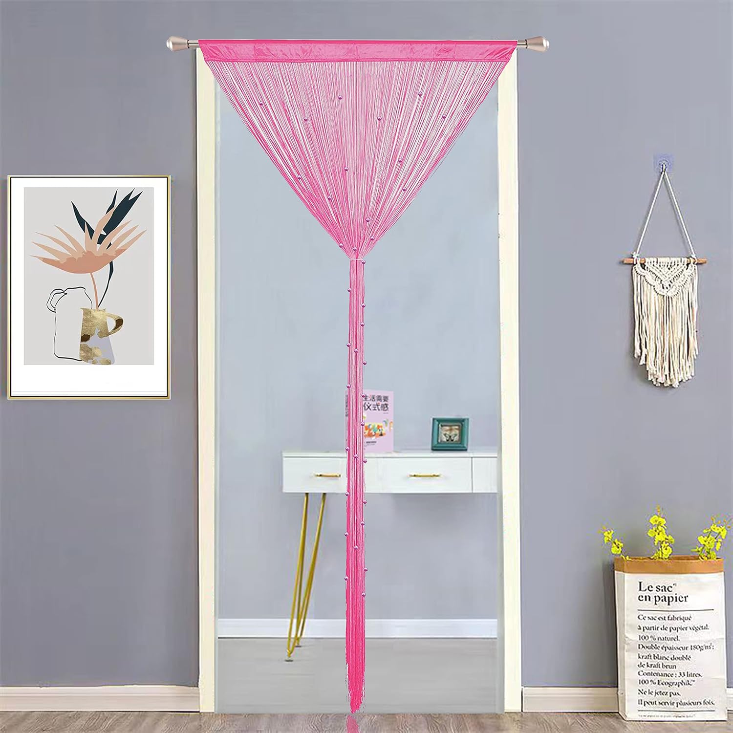 Beaded Curtain Pink 100x200cm for Door Decor