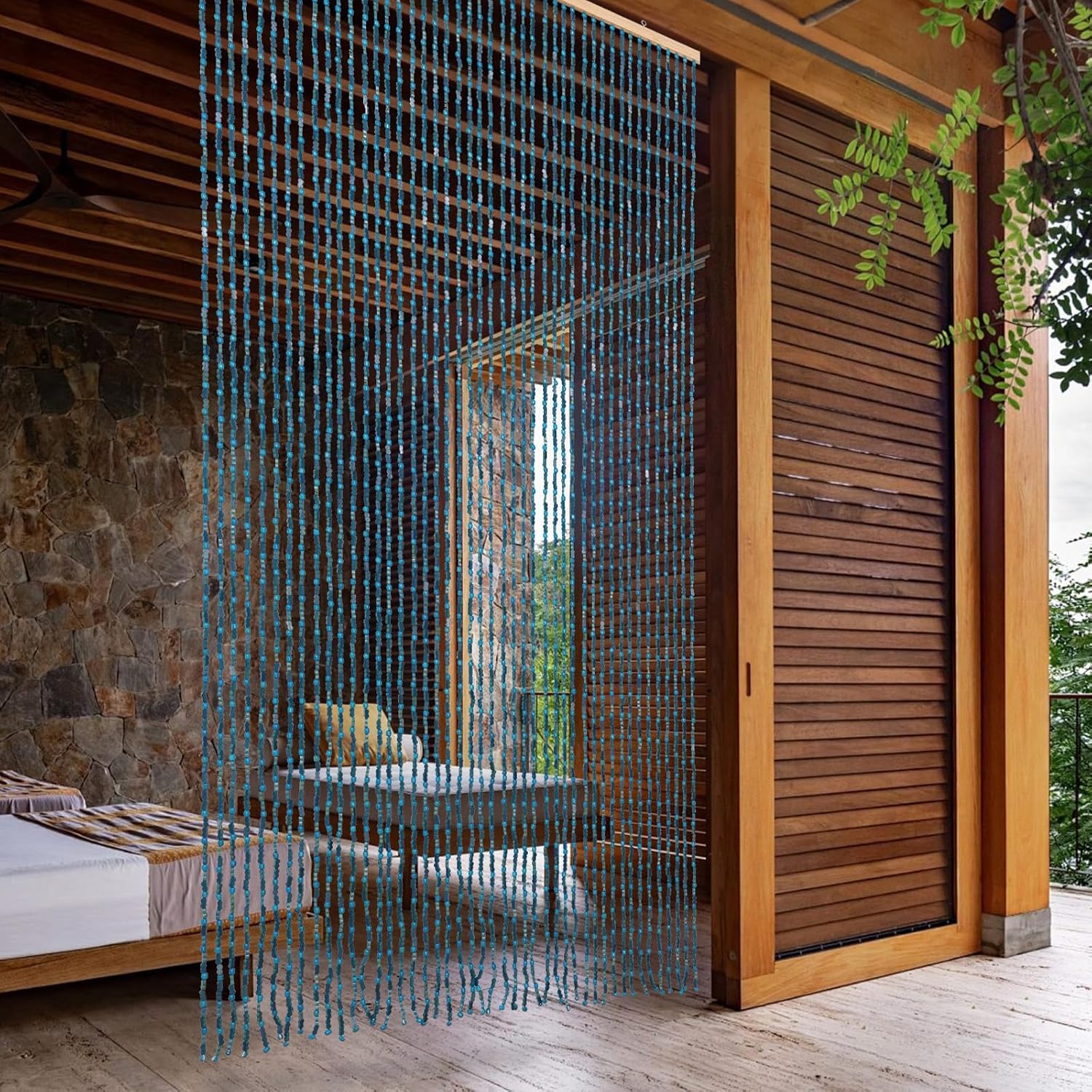 BECHAEO Handmade Beaded Door Curtain Blue 355 x 75 Inches