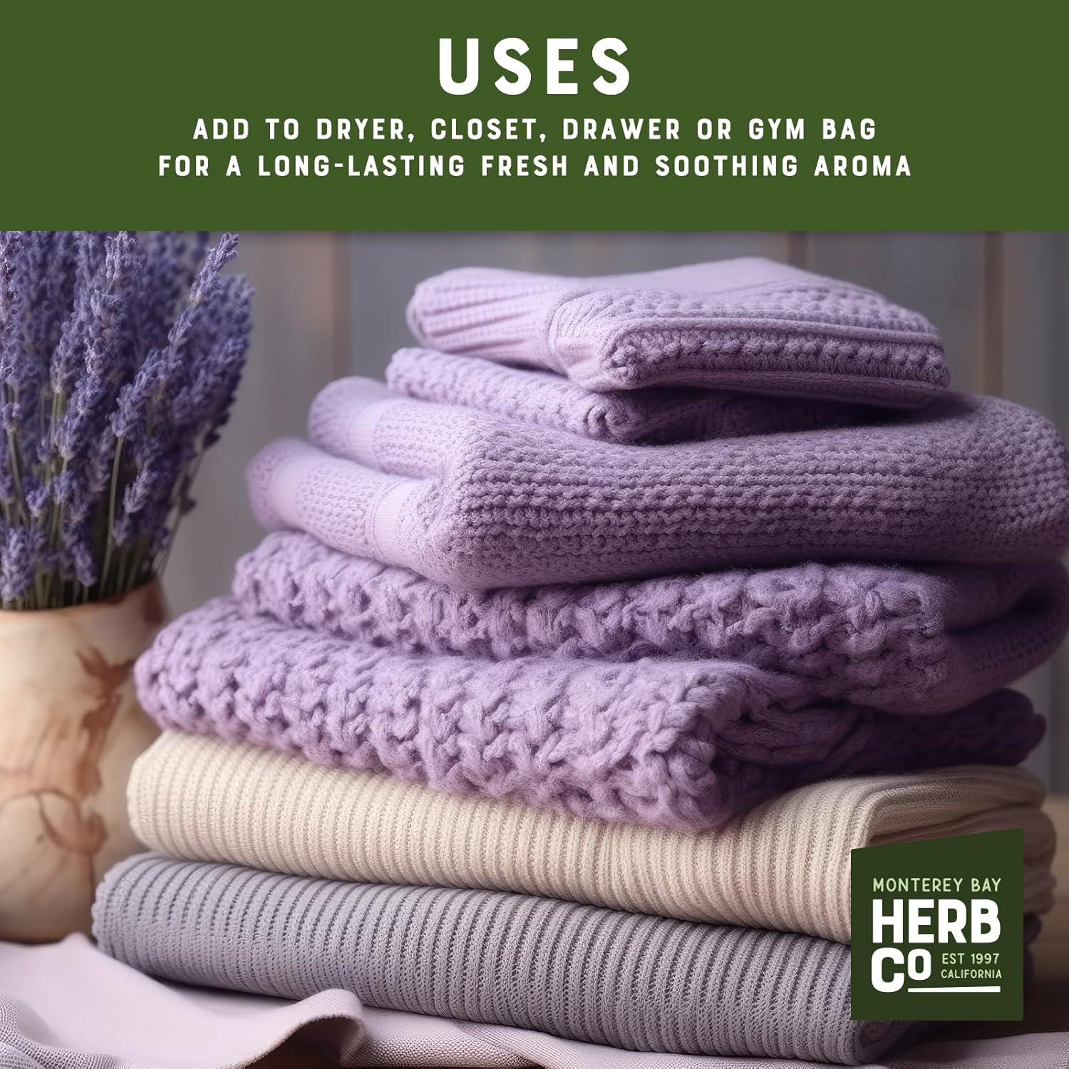 Monterey Bay Herb Co Lavender Sachets for Laundry Pack of 6