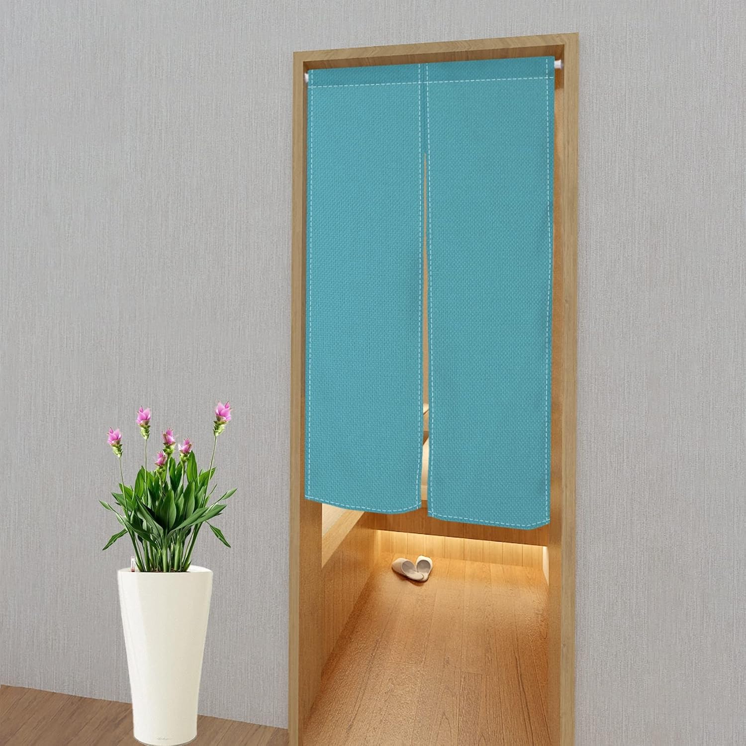 Leowefowa Solid Turquoise Blue Noren Door Curtain