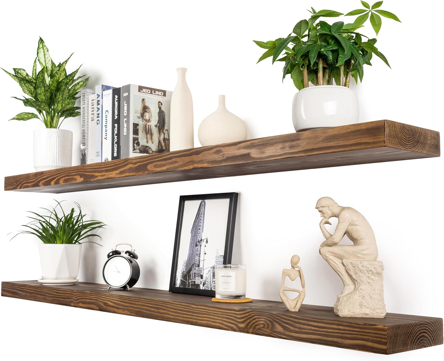Rustic Floating Shelves 60 Inch Set of 2 Walnut