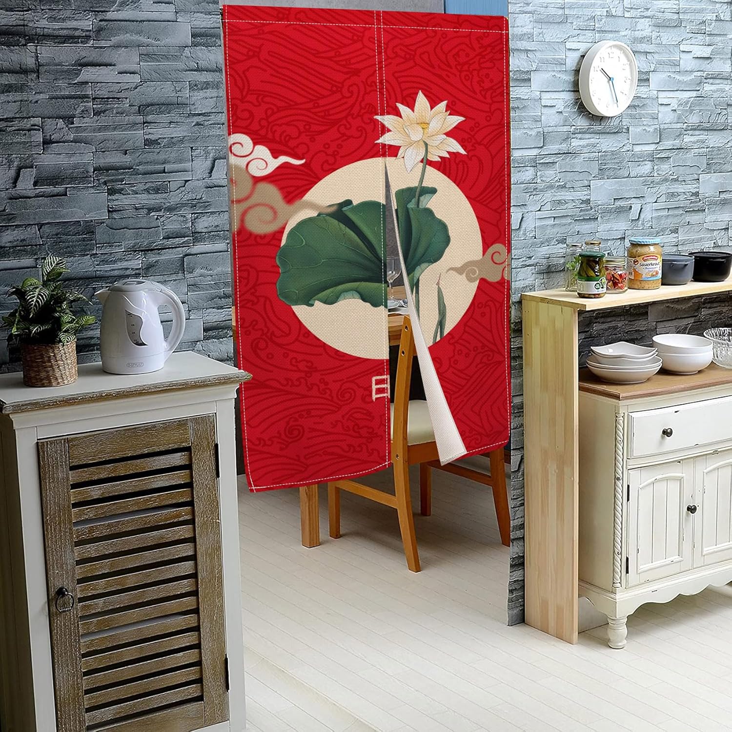 Lotus Flower Japanese Noren Door Curtain 335x709