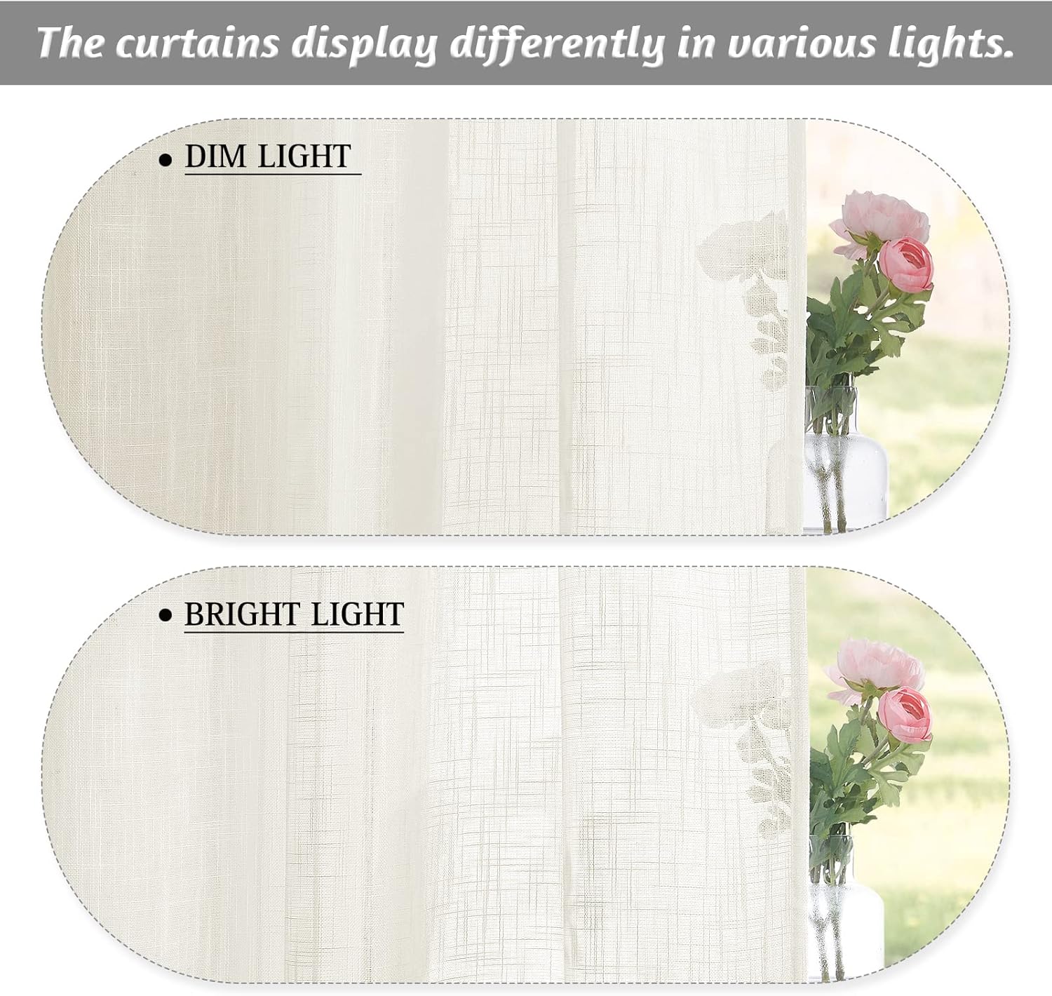 RYB HOME Natural Sheer Curtains 52x84 Living Room