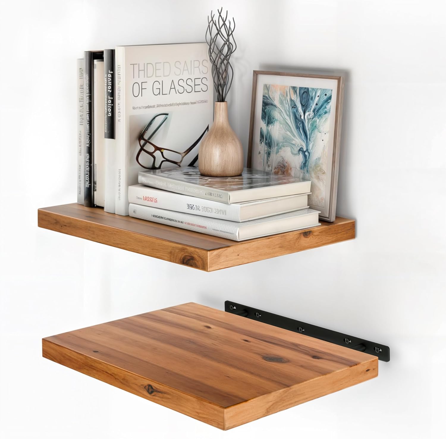 BATODA 16x12 Acacia Wood Floating Shelf Wall Mount