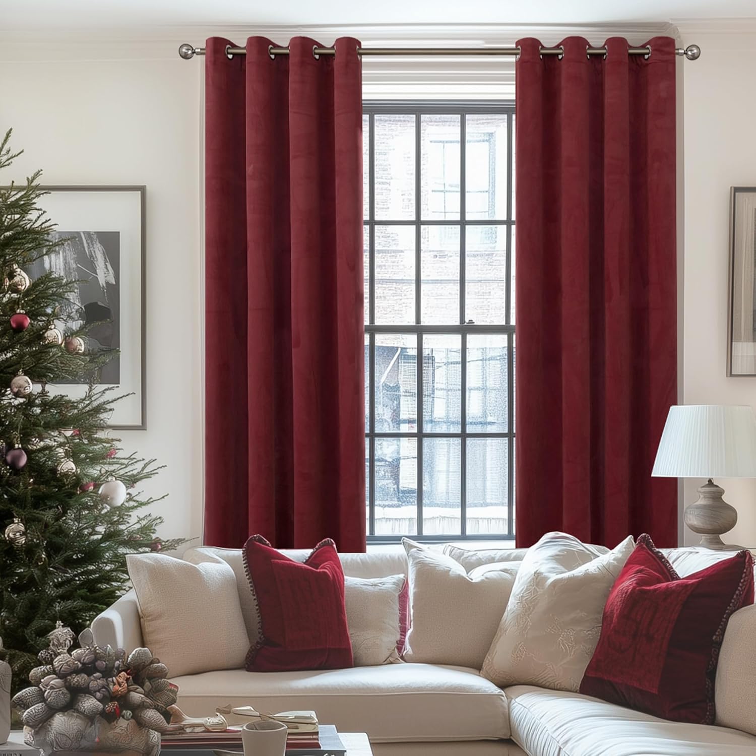 YoungsTex Burgundy Velvet Curtains 84 Inch for Living Room and Bedroom
