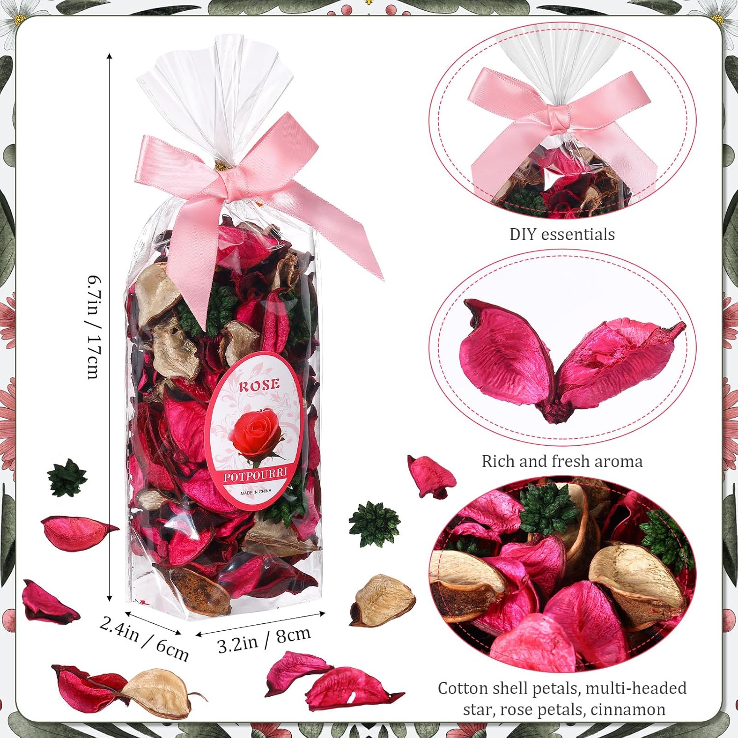 Nuanchu 6 Pcs Rose Red Potpourri Bags Scented Vase Fillers