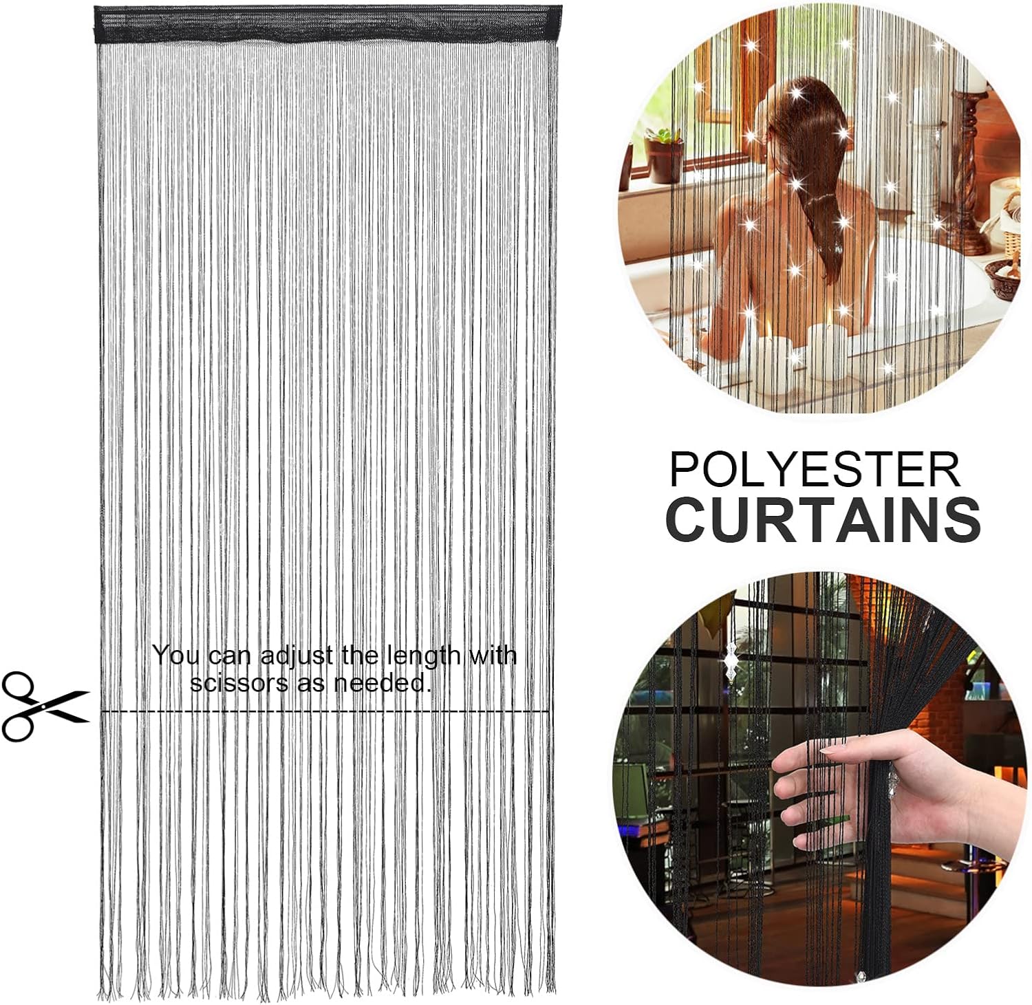 Greenwish Black Beads Curtain with Tassel for Door and Window