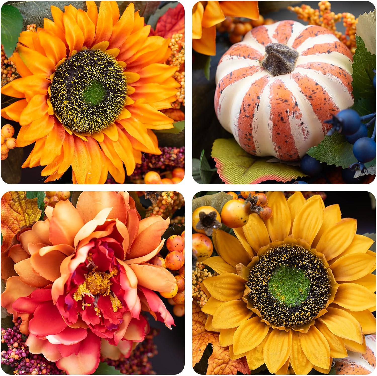 24 Inch Fall Wreath with Pumpkins and Maple Leaves