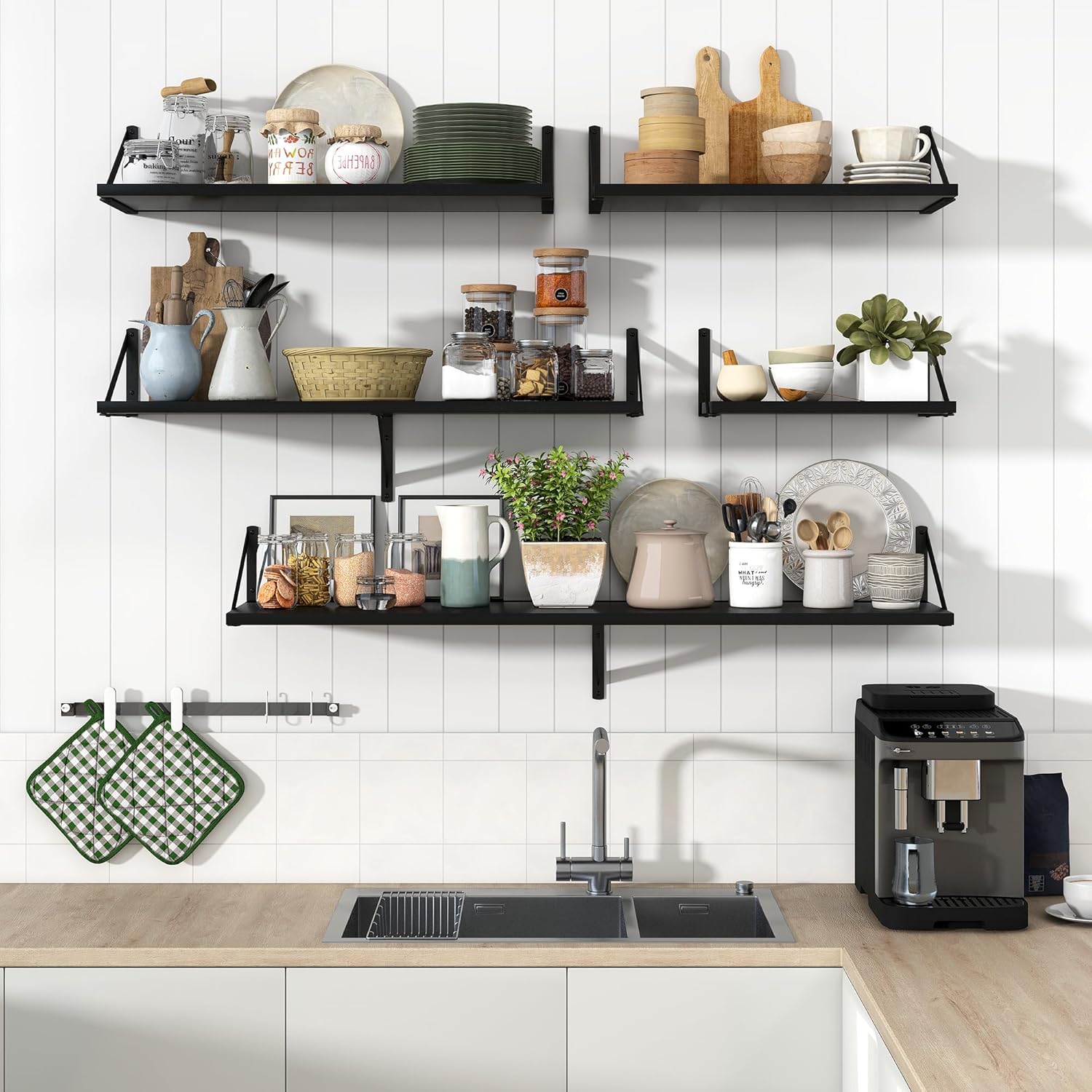 Marsmiles Black Floating Shelves Set of 2
