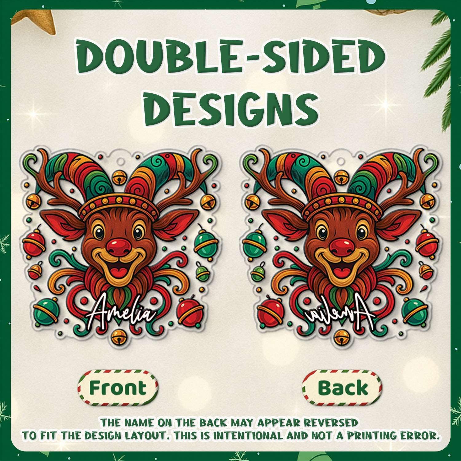 Custom Name Reindeer Hanging Ornament Personalized Christmas Decor