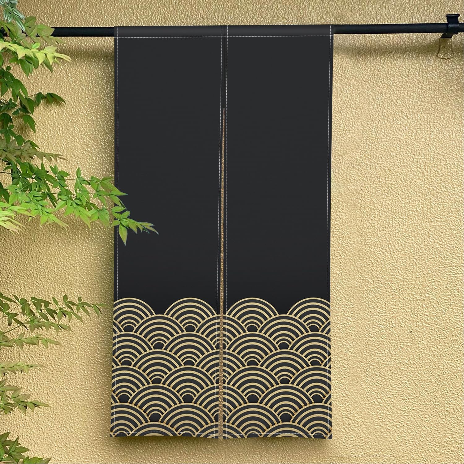 Gold Wave Printed Japanese Door Curtain for Privacy