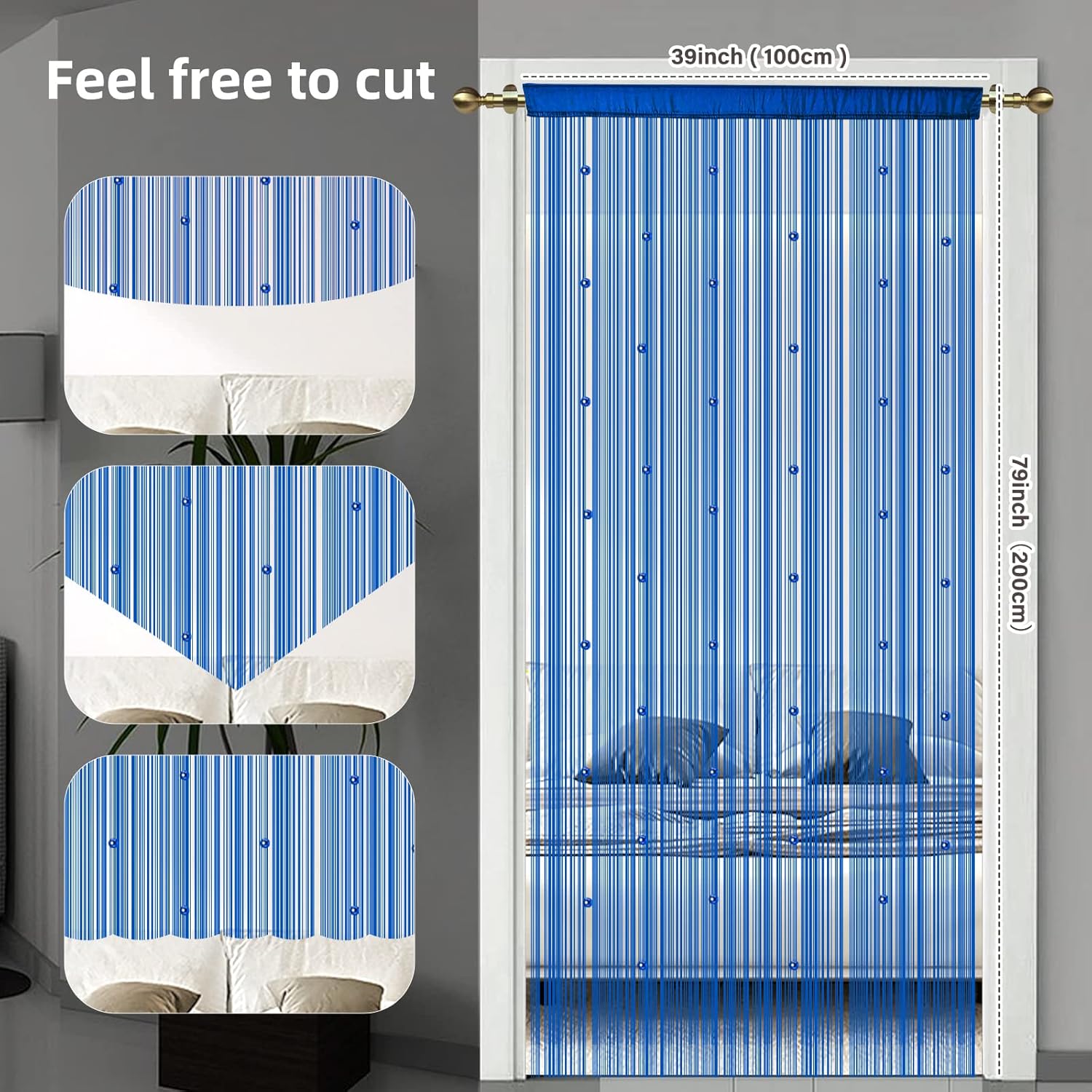 LaSyL Beaded Curtain for Doorway - Royal Blue 39x110 Inches