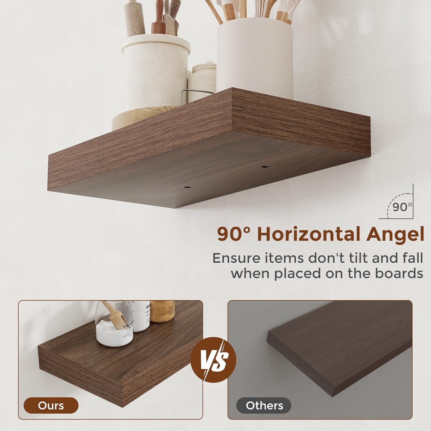 Heimlove 16 Inch Floating Shelves Set of 2 with Invisible Brackets