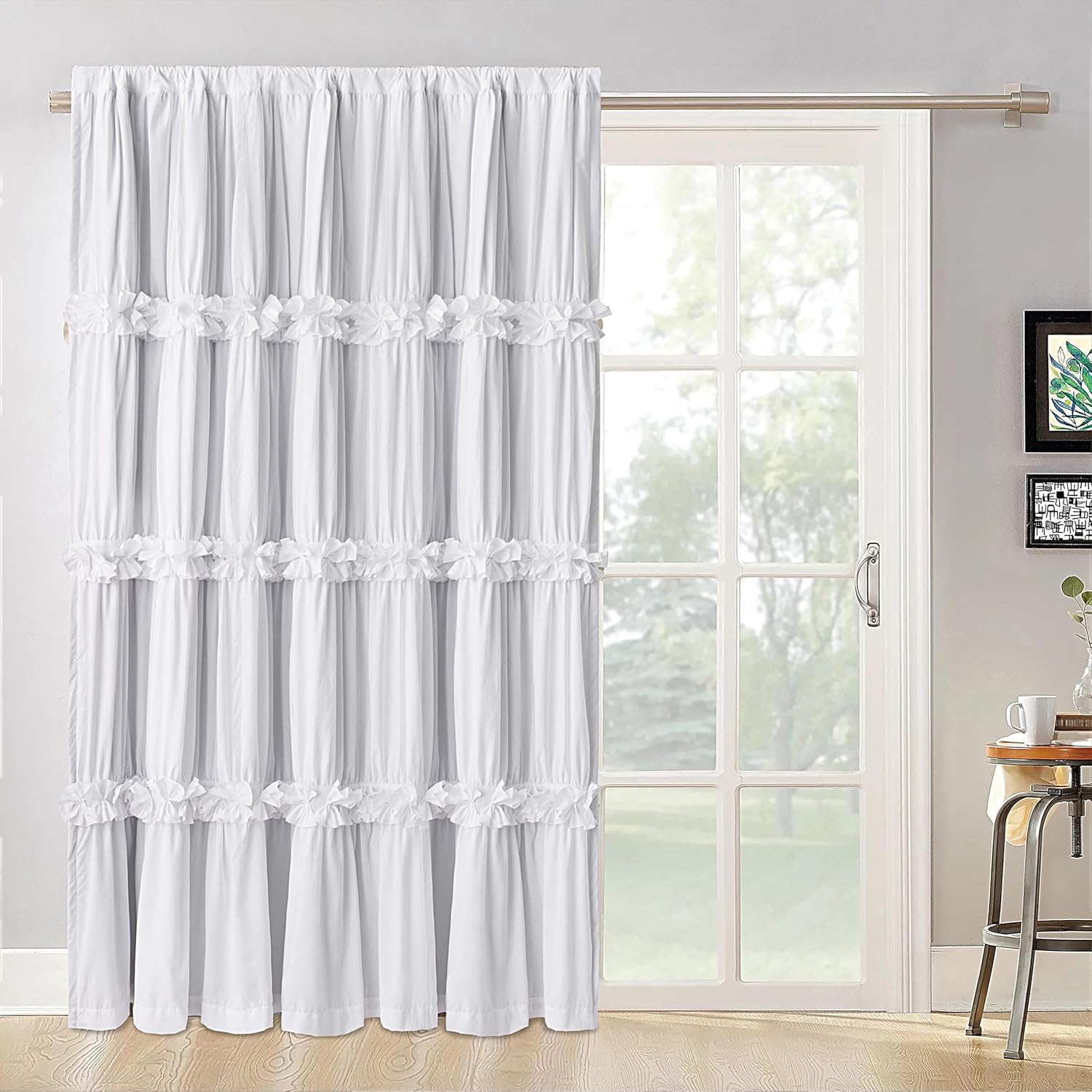 Boho Ruched Room Divider Curtains with Butterfly Flowers