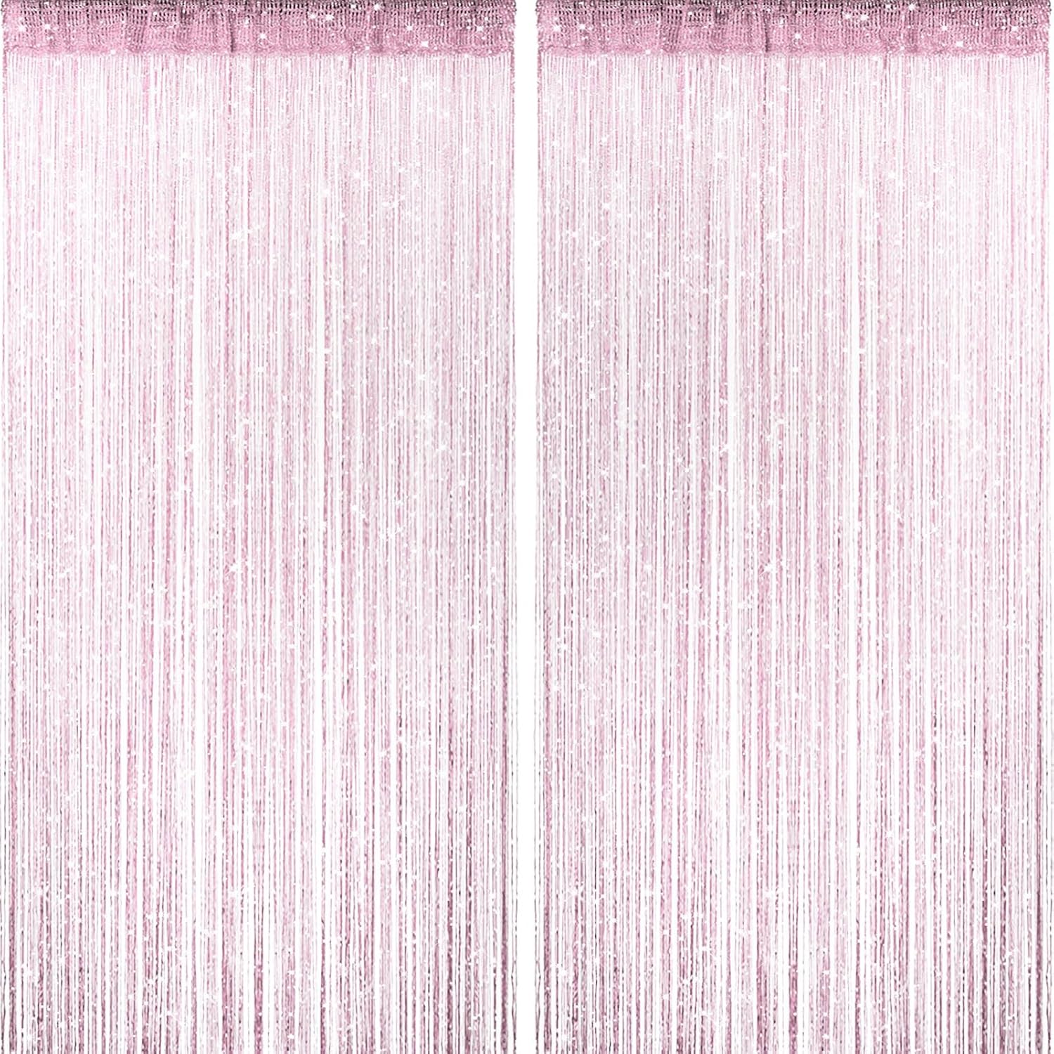 2 Pieces Pink Glitter String Curtains for Doorway and Room