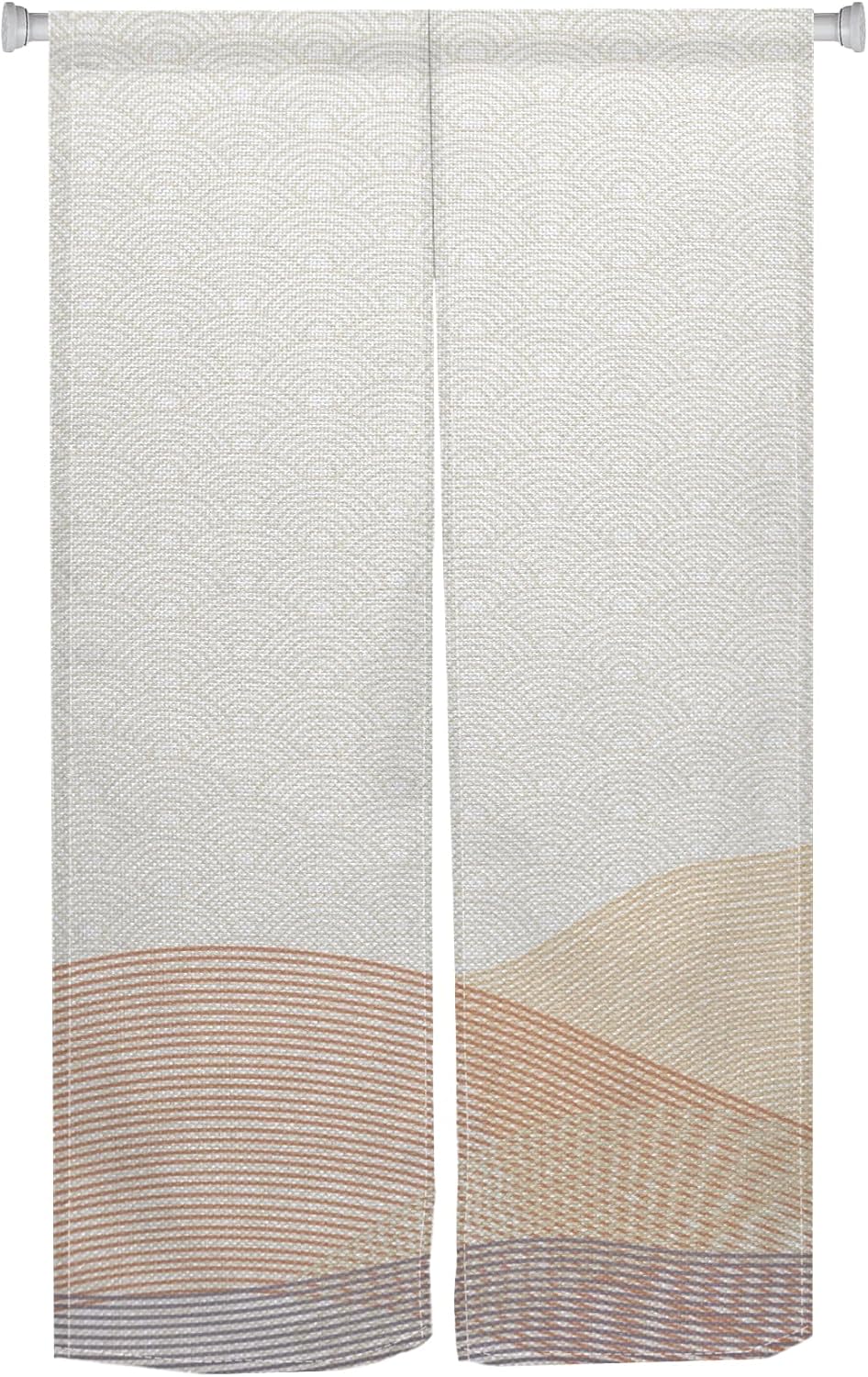 Japanese Noren Door Curtain Khaki Wave Design