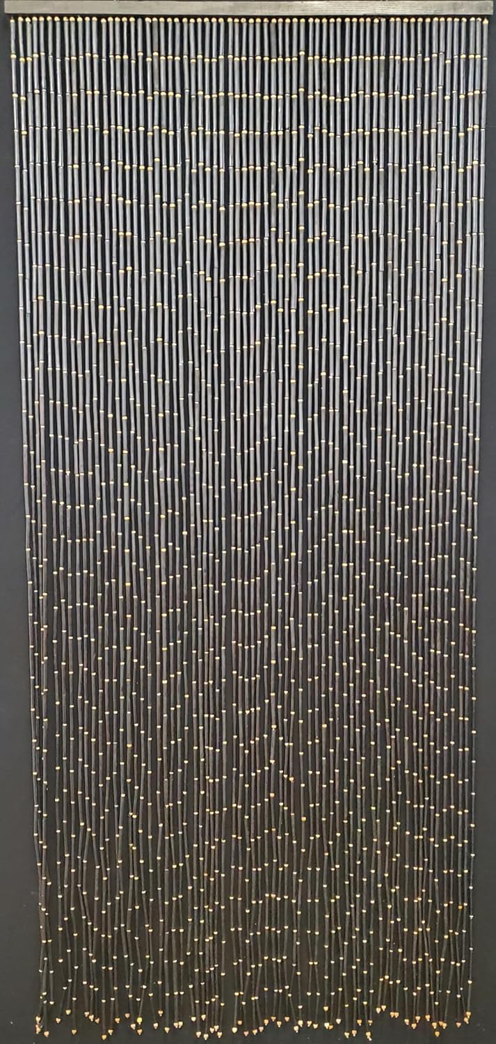 ABeadedCurtain - Black Door Beads Beaded Curtain with Bamboo Beads