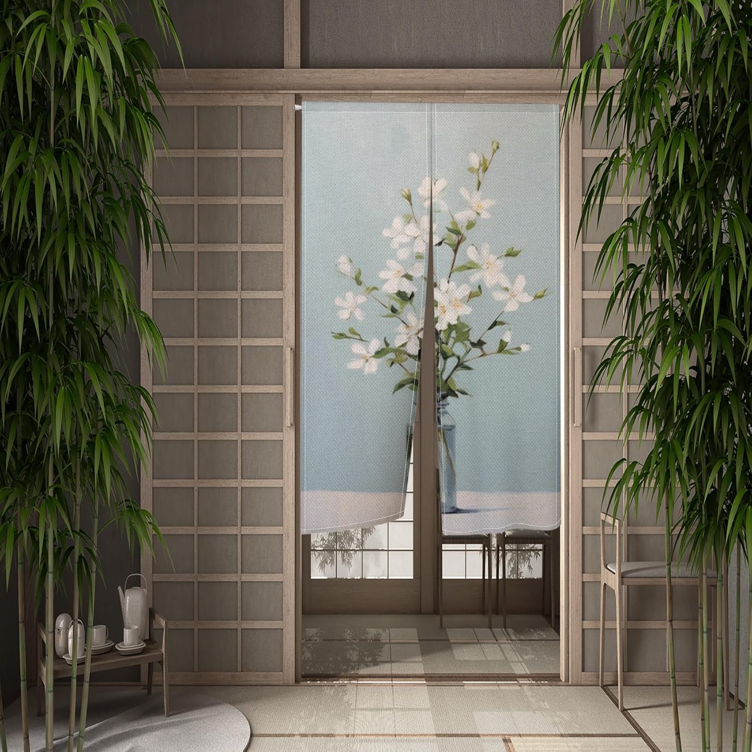 Leowefowa Japanese Noren Door Curtain with Flower Pattern