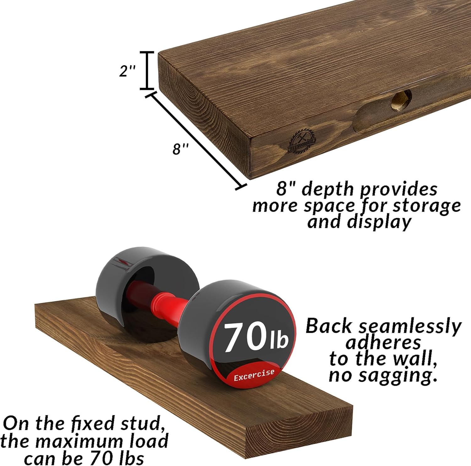 Rustic Floating Shelves 60 Inch Set of 2 Walnut