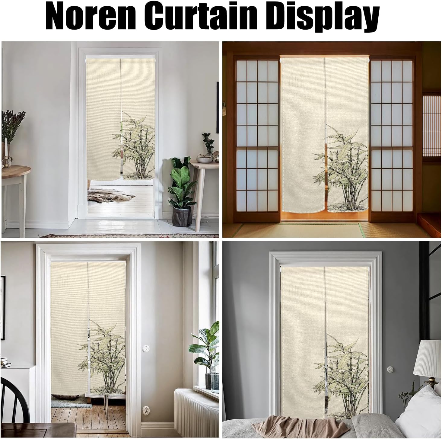 Japanese Doorway Curtain with Green Plants Print