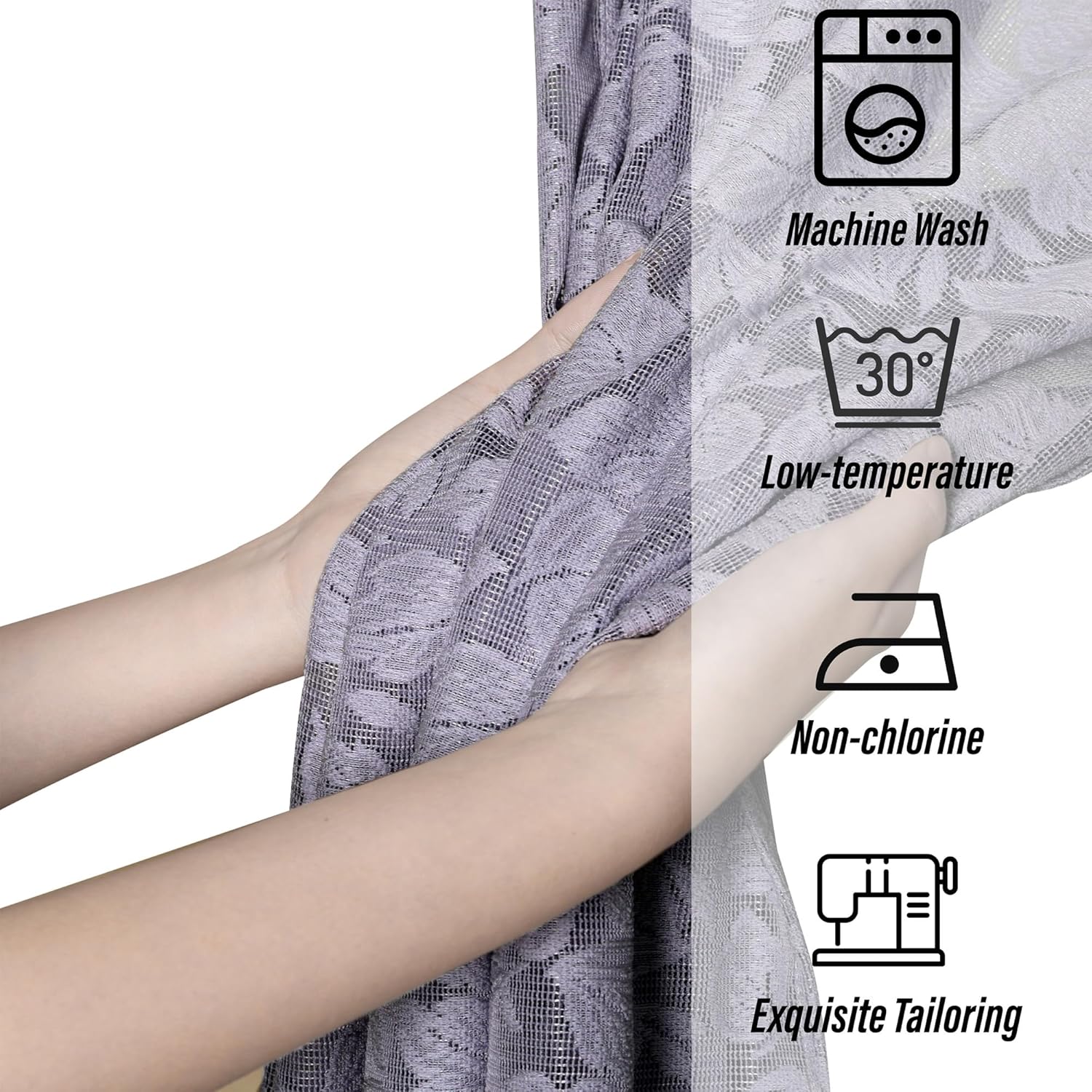 Grey Leaf Lace French Door Curtains 72 2 Pack